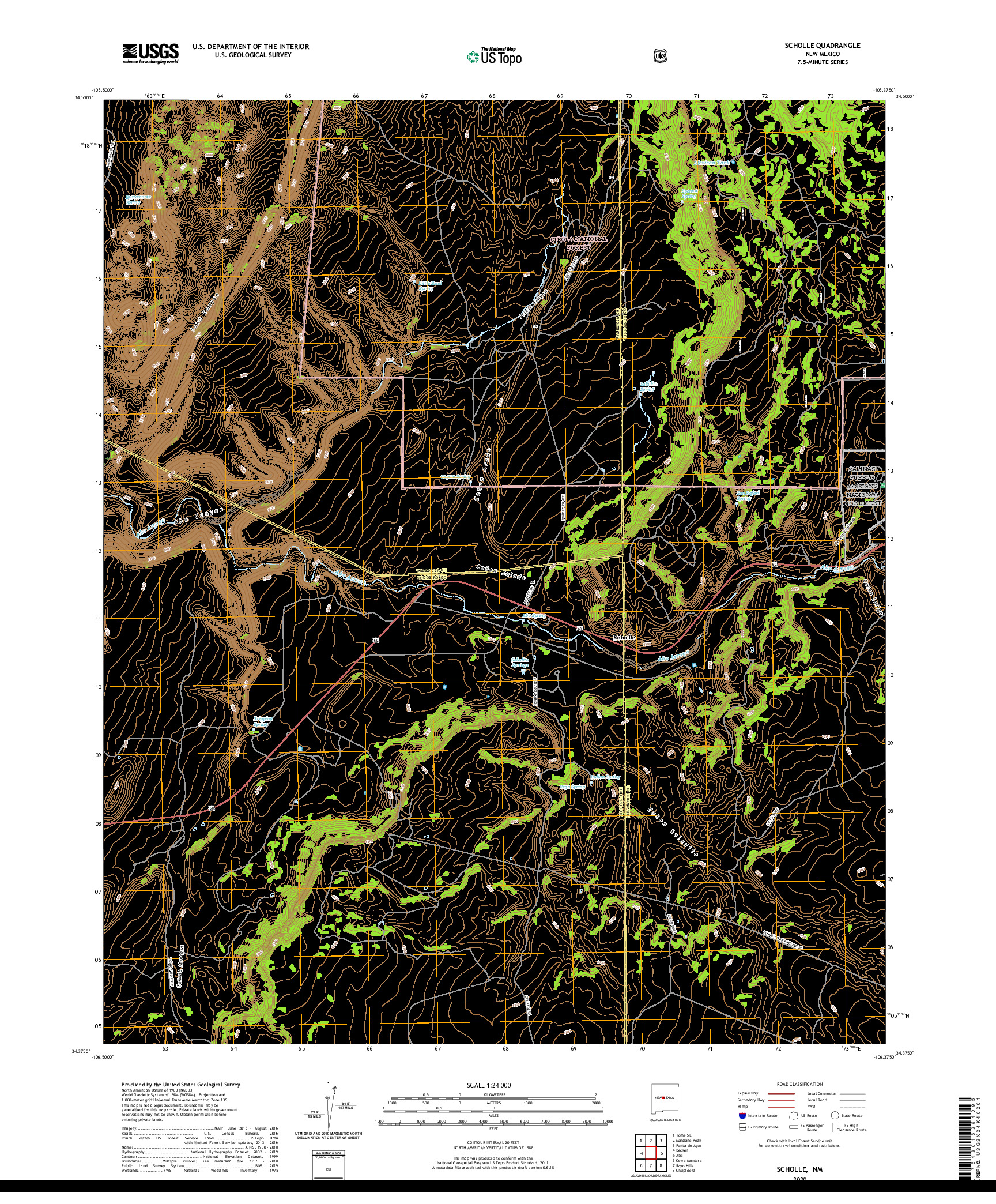 USGS US TOPO 7.5-MINUTE MAP FOR SCHOLLE, NM 2020