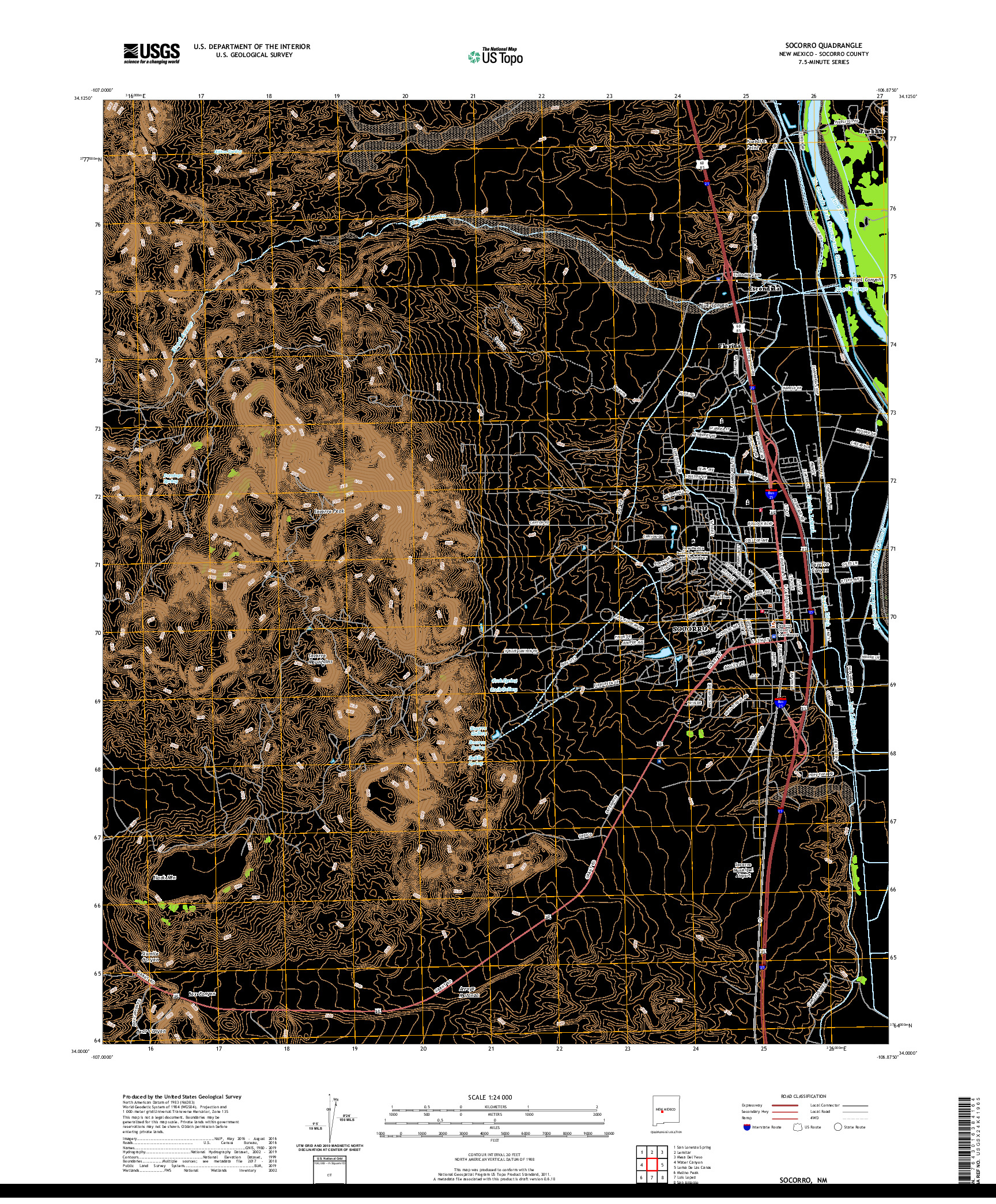 USGS US TOPO 7.5-MINUTE MAP FOR SOCORRO, NM 2020
