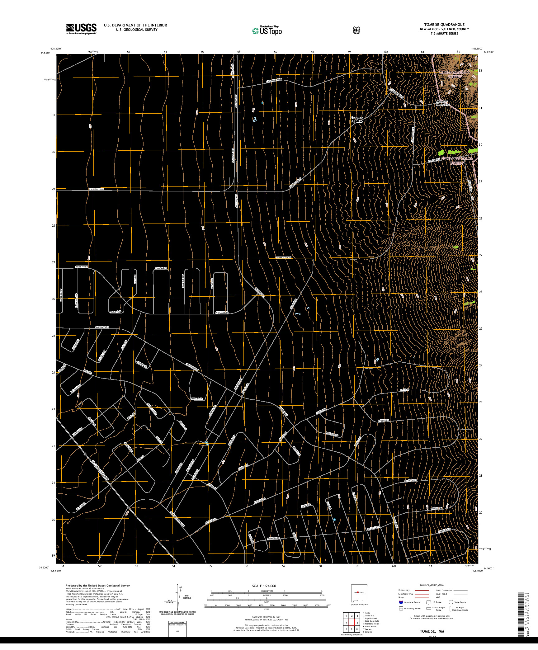 USGS US TOPO 7.5-MINUTE MAP FOR TOME SE, NM 2020