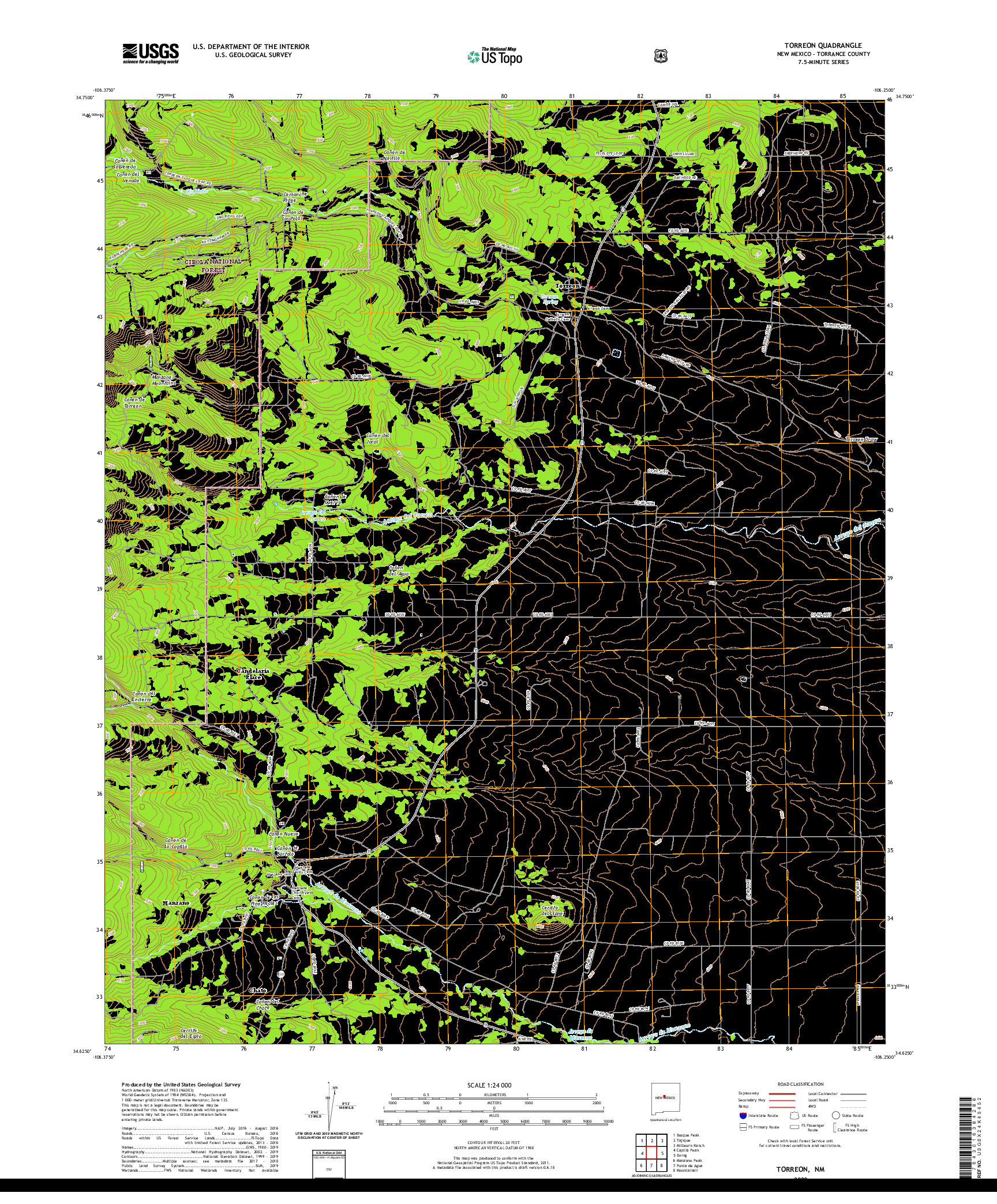 USGS US TOPO 7.5-MINUTE MAP FOR TORREON, NM 2020