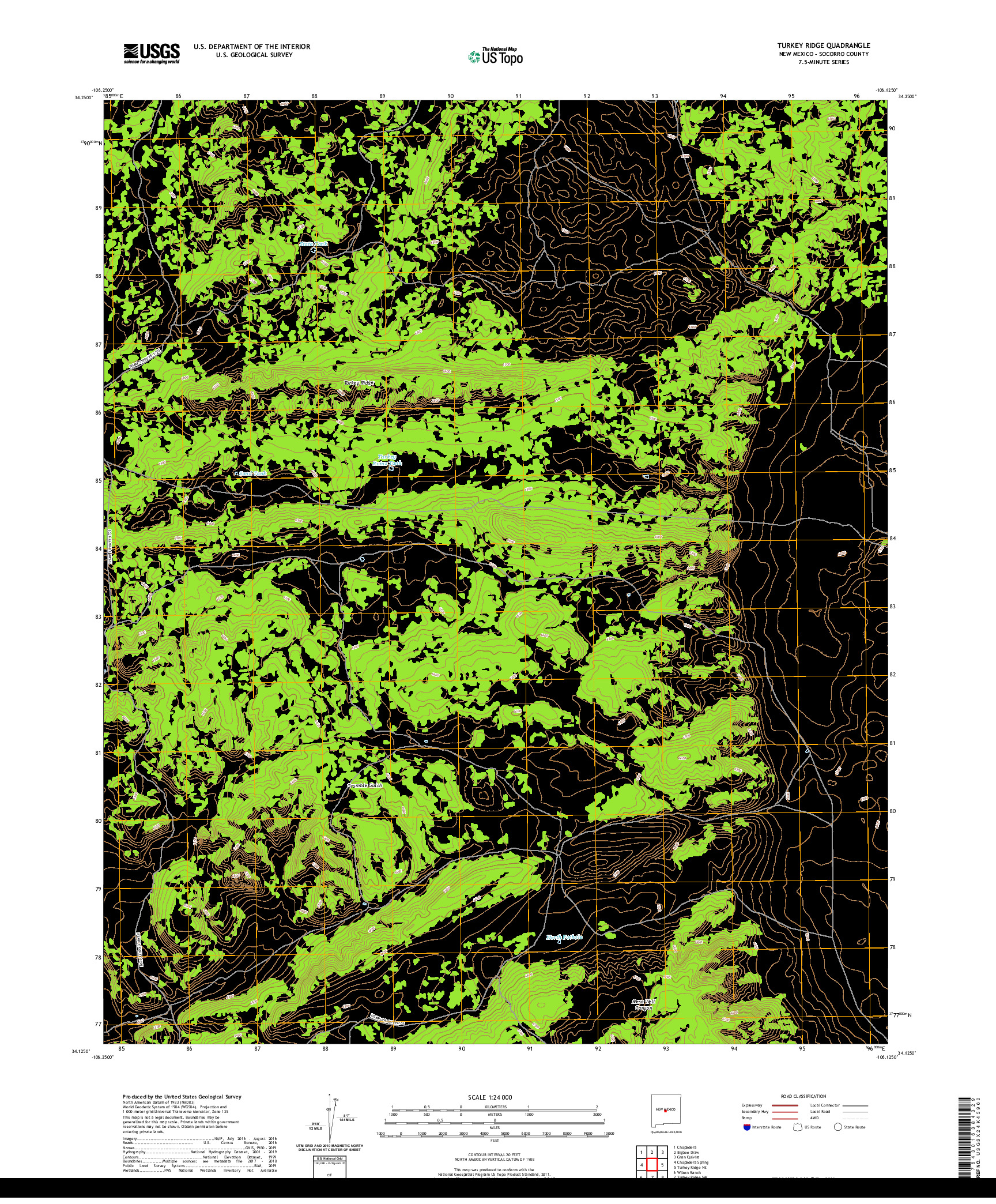 USGS US TOPO 7.5-MINUTE MAP FOR TURKEY RIDGE, NM 2020