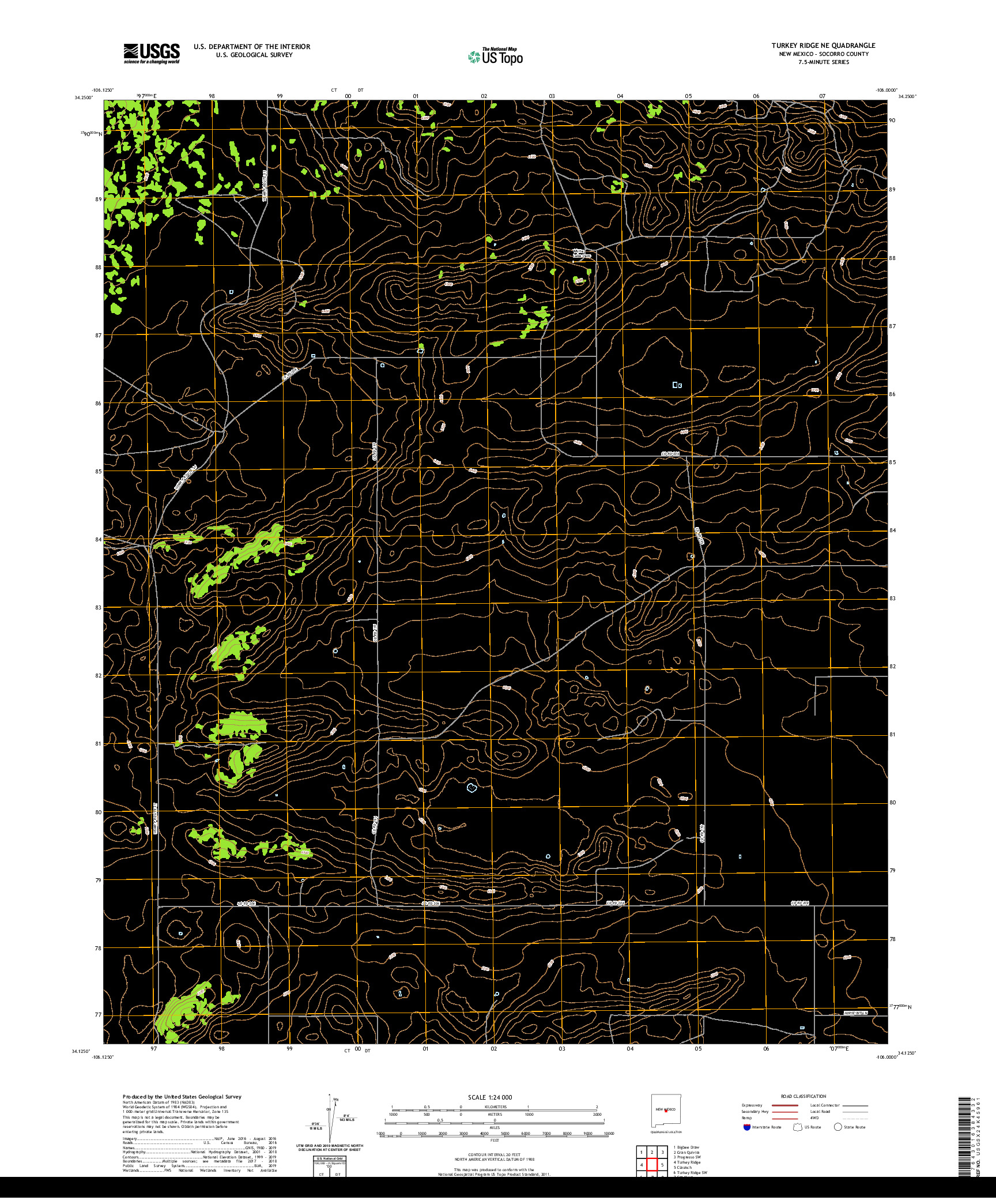 USGS US TOPO 7.5-MINUTE MAP FOR TURKEY RIDGE NE, NM 2020