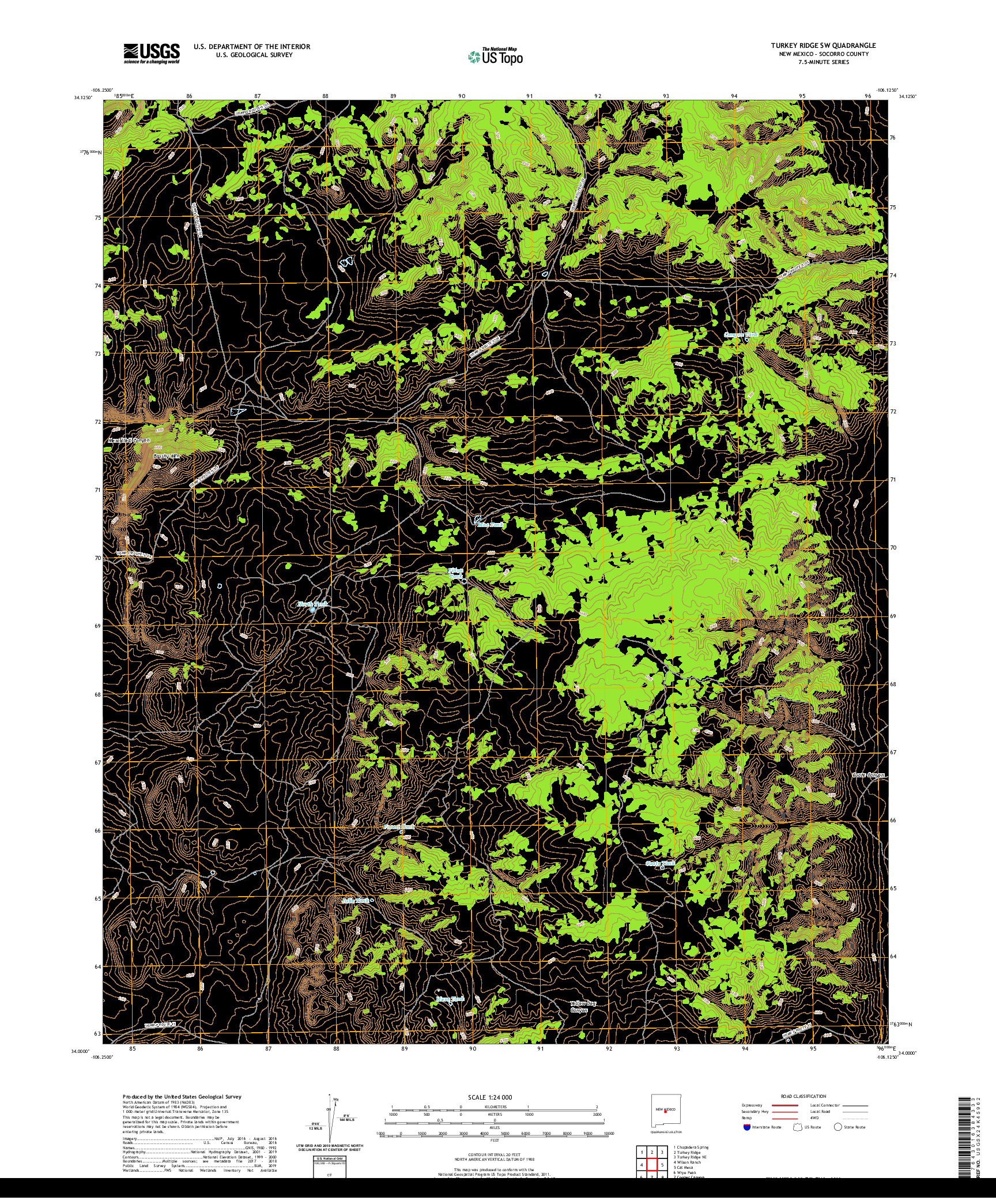 USGS US TOPO 7.5-MINUTE MAP FOR TURKEY RIDGE SW, NM 2020