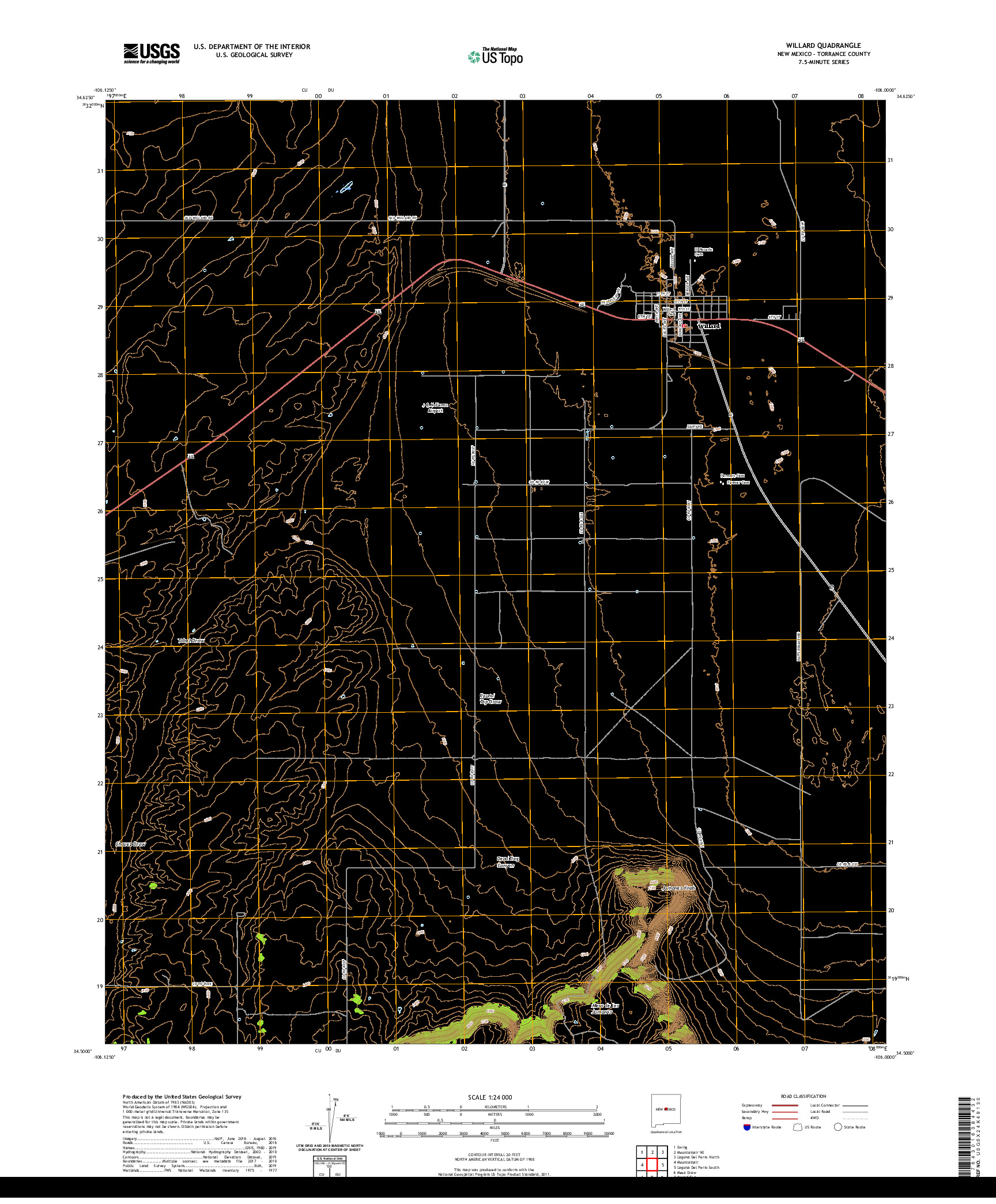 USGS US TOPO 7.5-MINUTE MAP FOR WILLARD, NM 2020