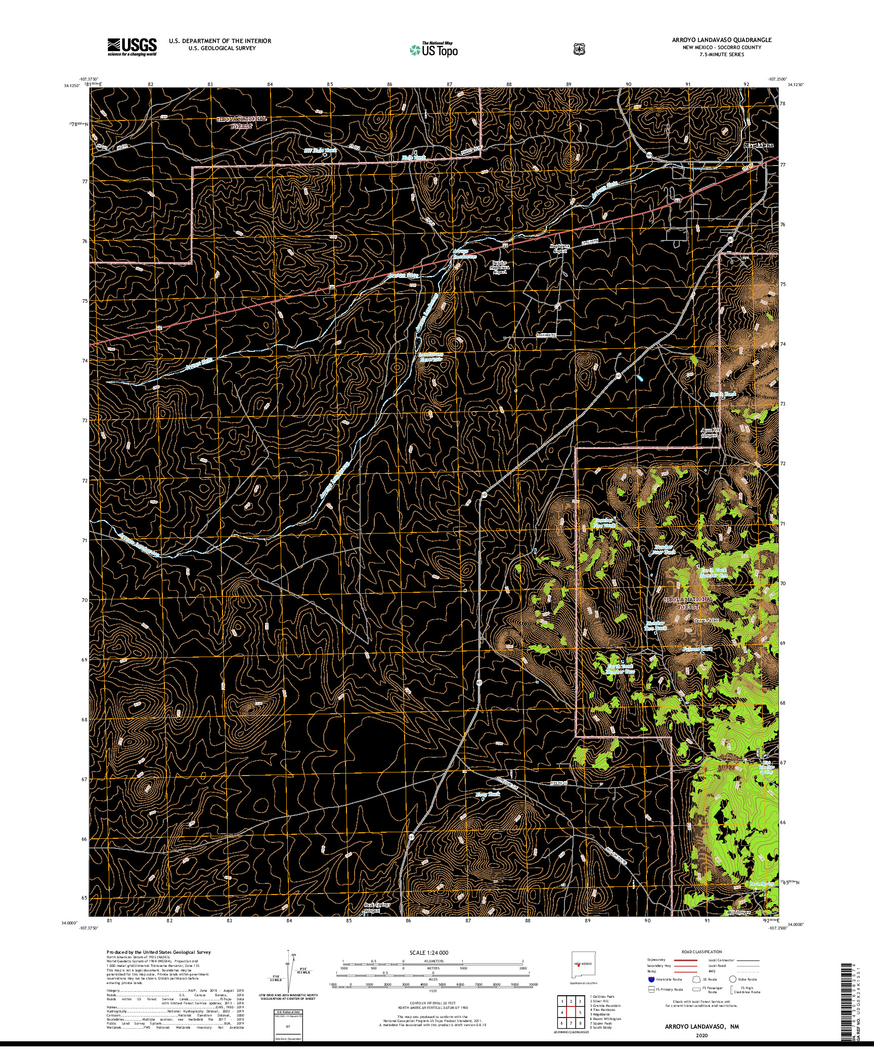 USGS US TOPO 7.5-MINUTE MAP FOR ARROYO LANDAVASO, NM 2020