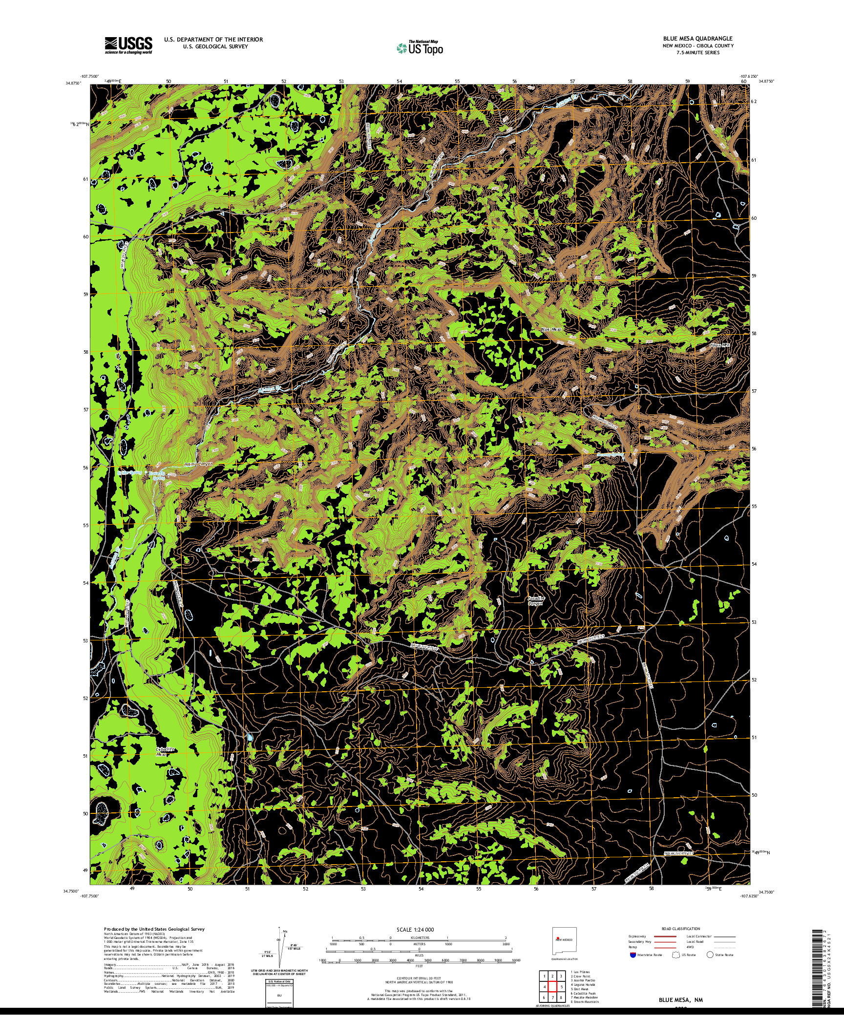 USGS US TOPO 7.5-MINUTE MAP FOR BLUE MESA, NM 2020