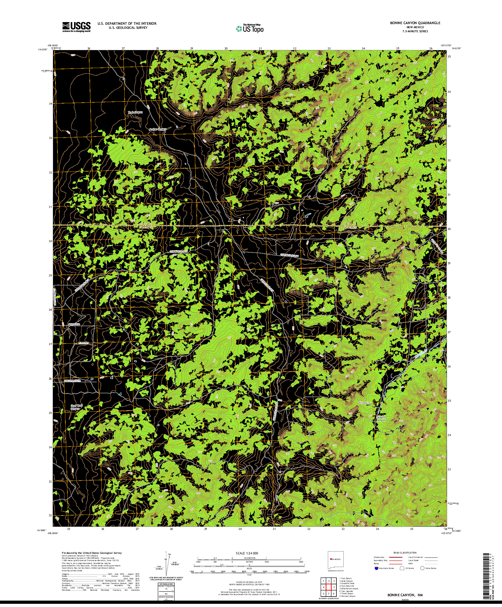 USGS US TOPO 7.5-MINUTE MAP FOR BONINE CANYON, NM 2020