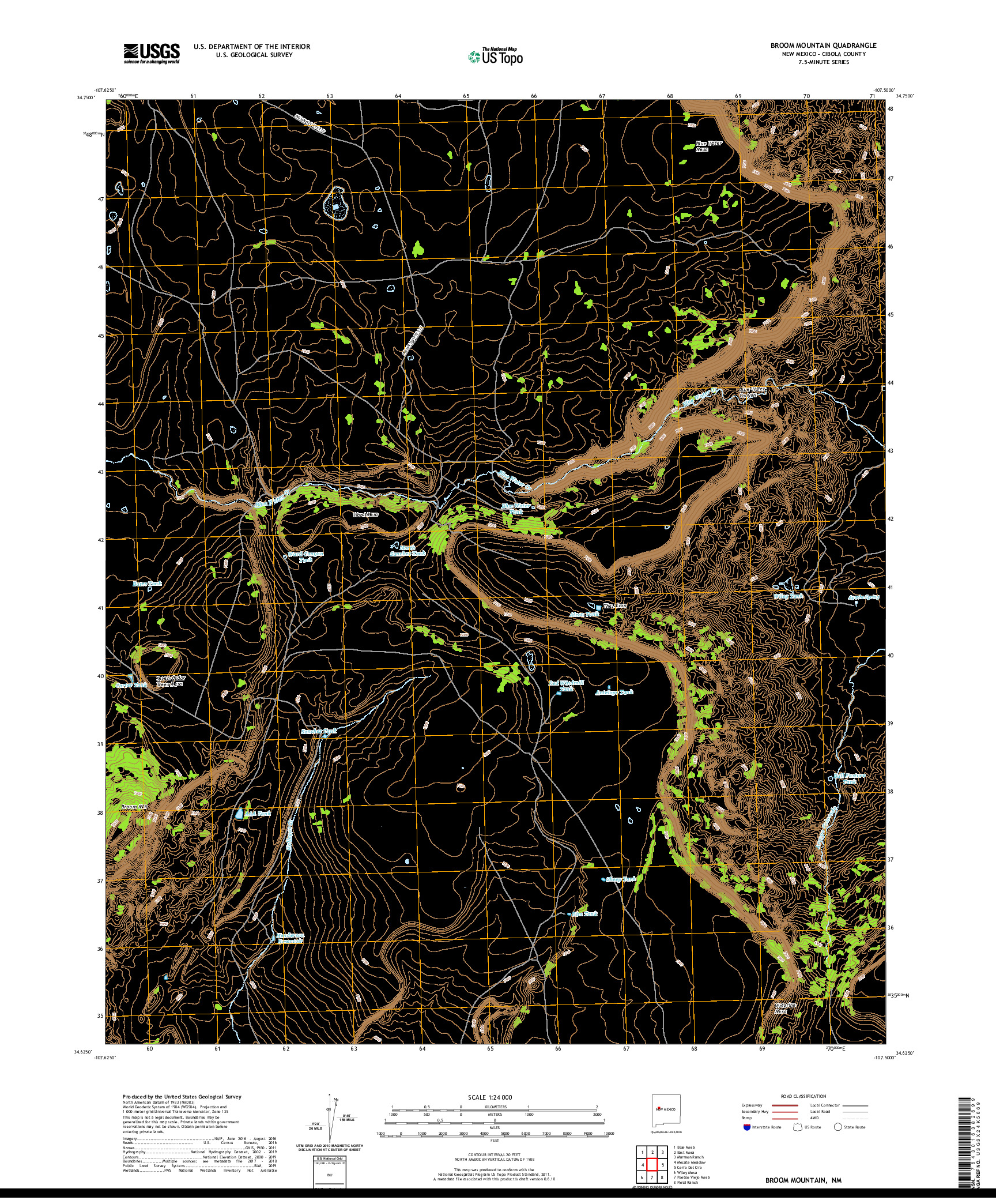 USGS US TOPO 7.5-MINUTE MAP FOR BROOM MOUNTAIN, NM 2020