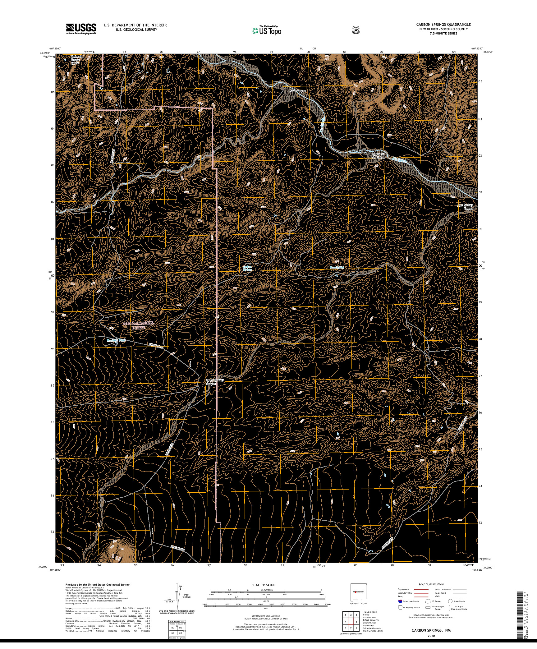 USGS US TOPO 7.5-MINUTE MAP FOR CARBON SPRINGS, NM 2020