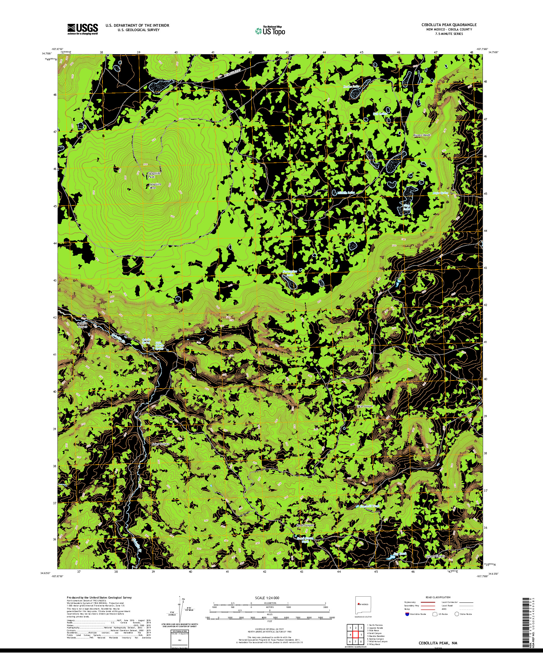 USGS US TOPO 7.5-MINUTE MAP FOR CEBOLLITA PEAK, NM 2020