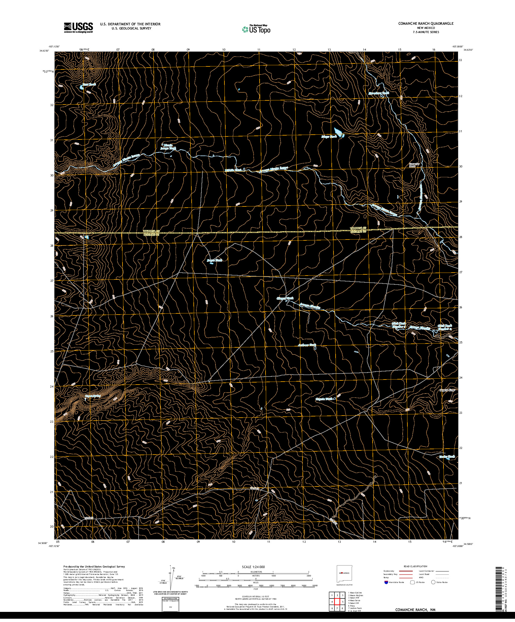USGS US TOPO 7.5-MINUTE MAP FOR COMANCHE RANCH, NM 2020