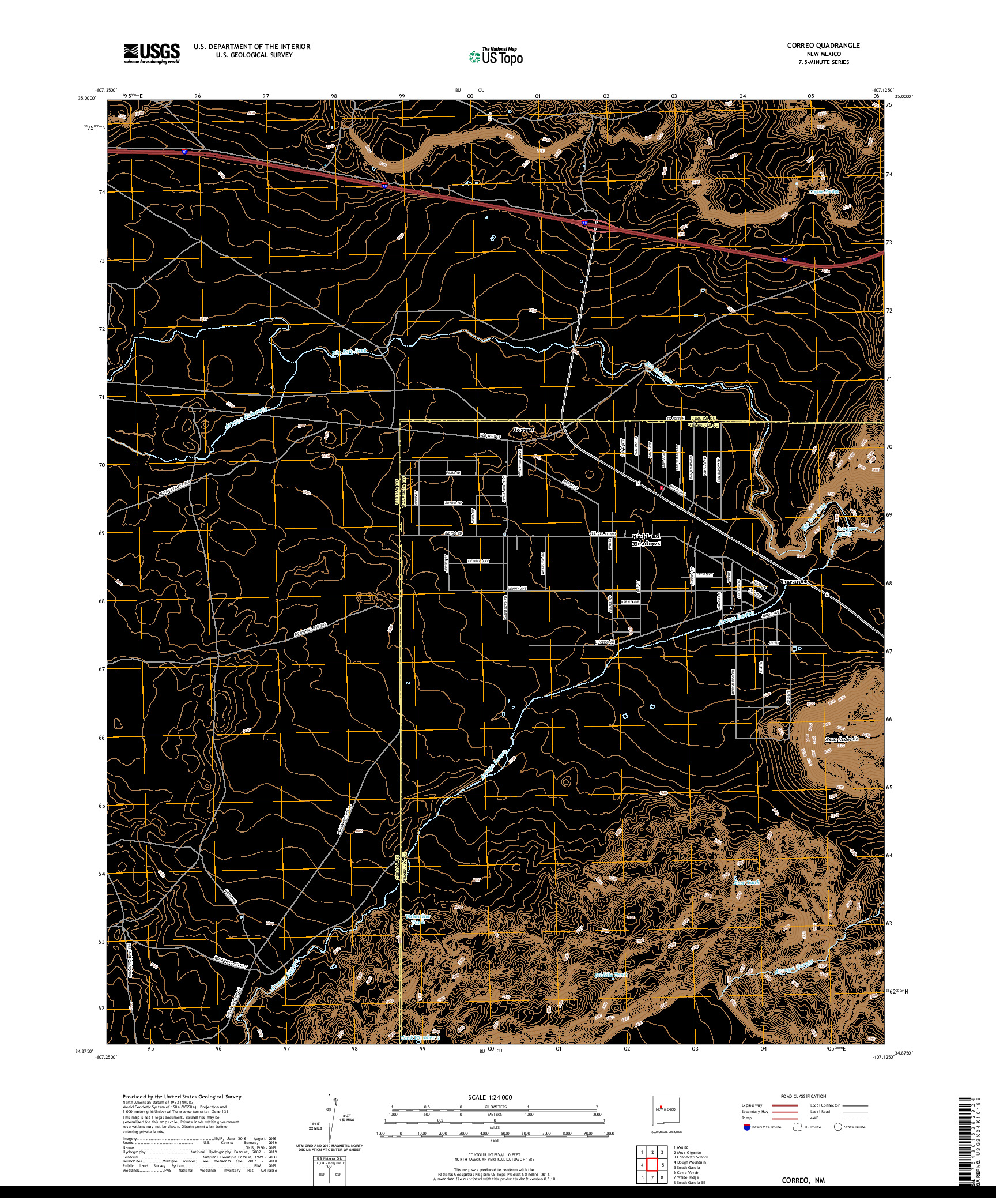 USGS US TOPO 7.5-MINUTE MAP FOR CORREO, NM 2020