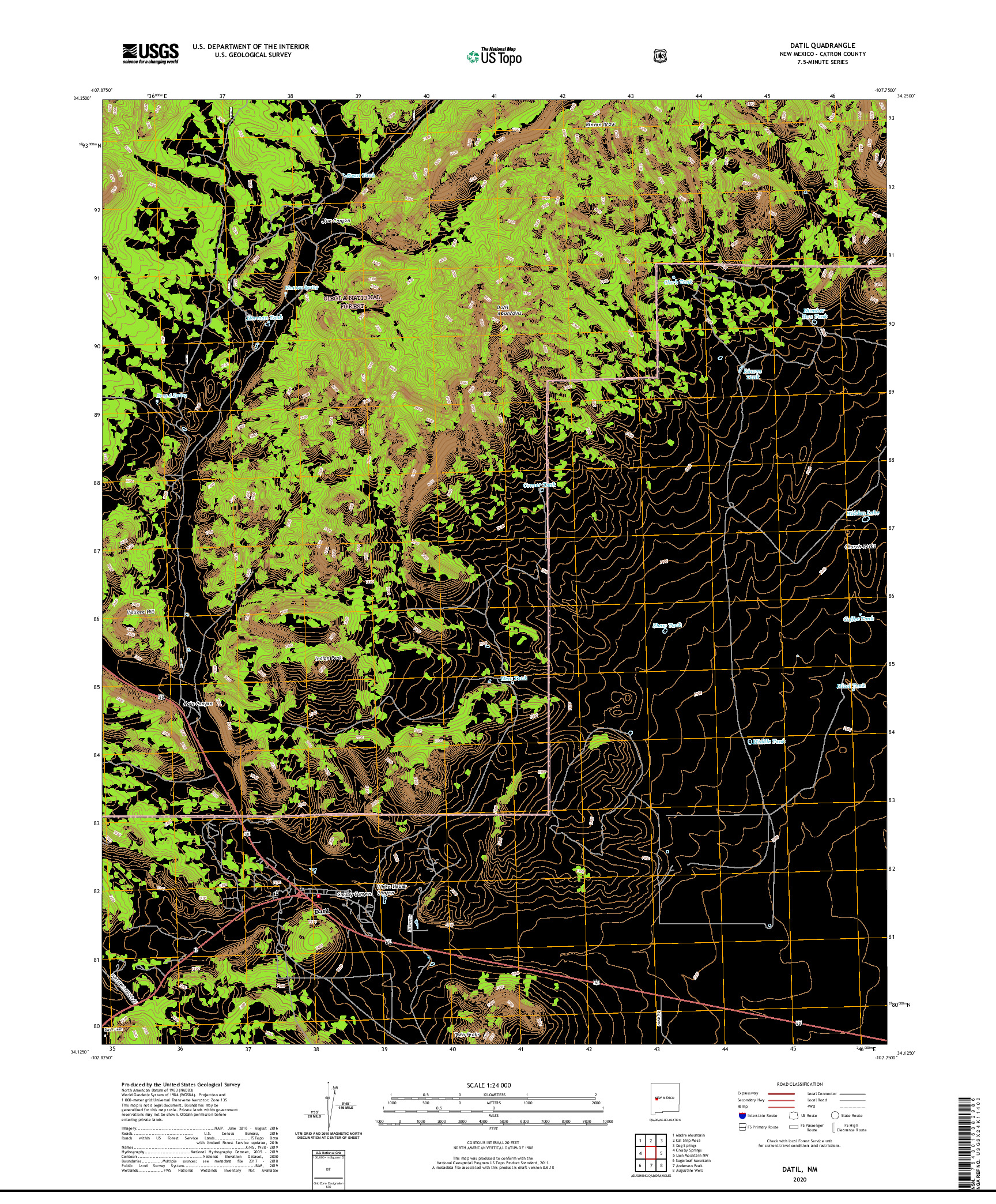 USGS US TOPO 7.5-MINUTE MAP FOR DATIL, NM 2020