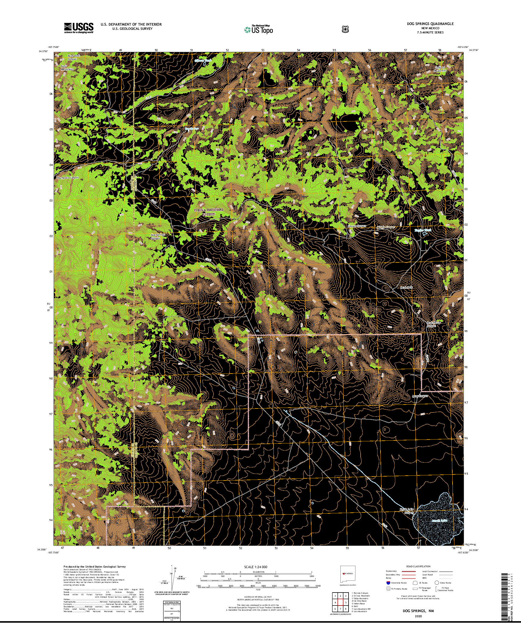 USGS US TOPO 7.5-MINUTE MAP FOR DOG SPRINGS, NM 2020