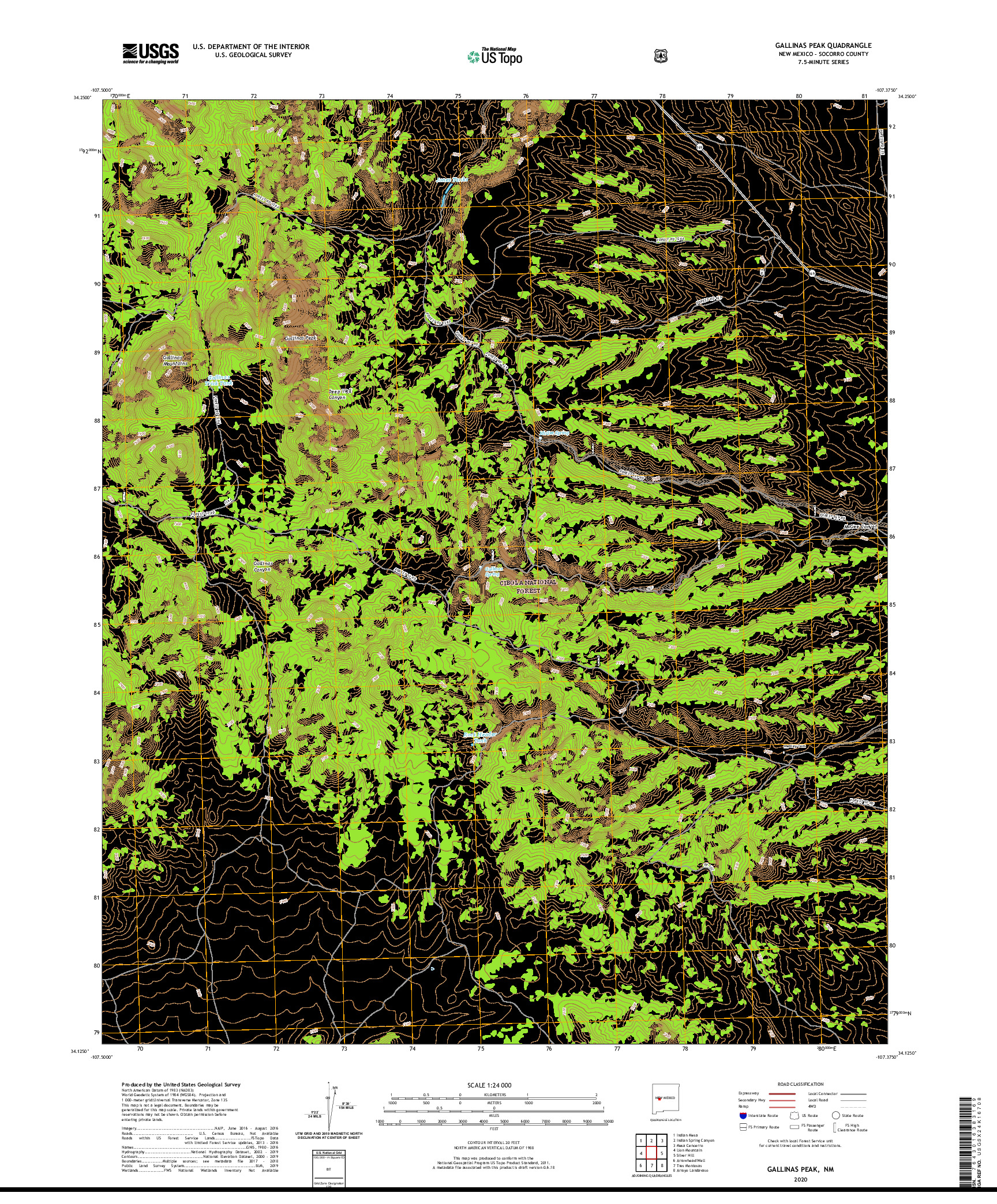 USGS US TOPO 7.5-MINUTE MAP FOR GALLINAS PEAK, NM 2020