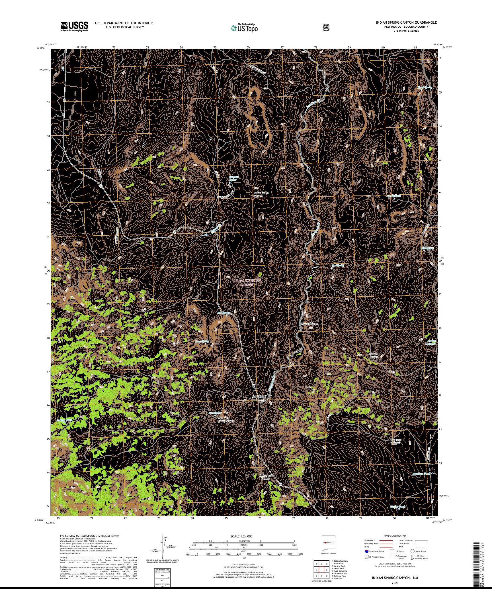 USGS US TOPO 7.5-MINUTE MAP FOR INDIAN SPRING CANYON, NM 2020