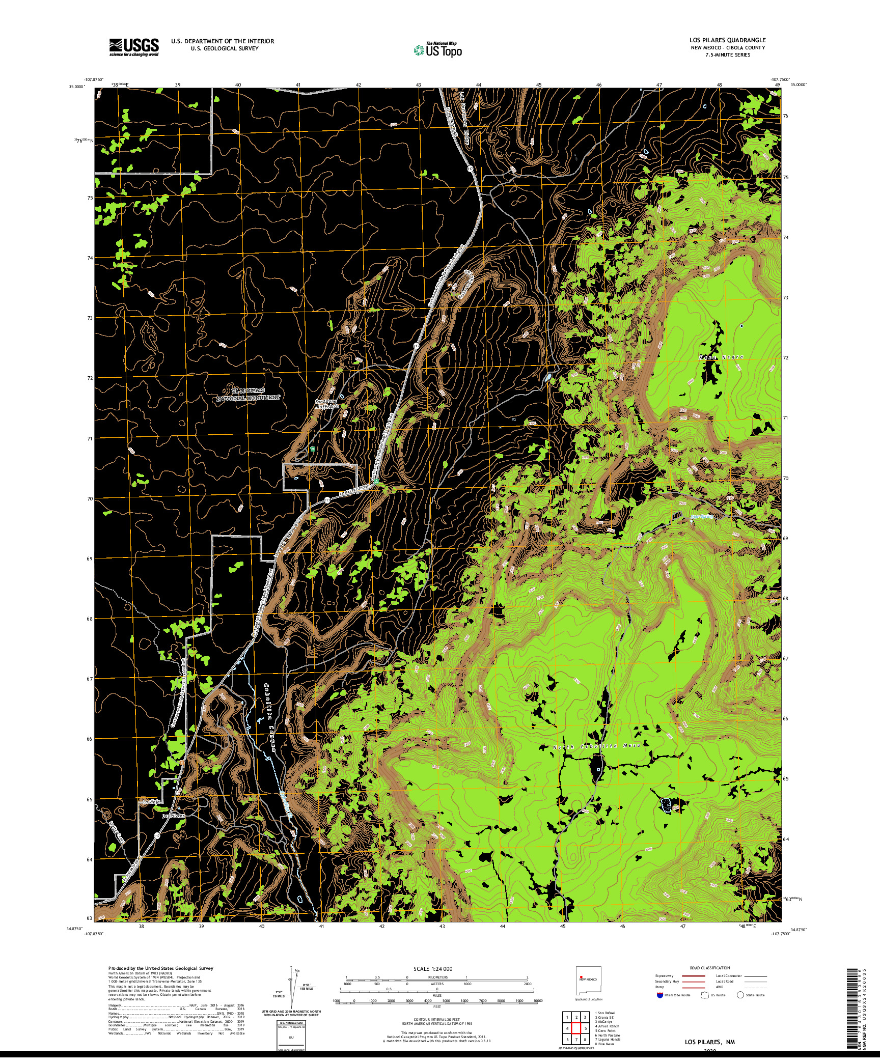 USGS US TOPO 7.5-MINUTE MAP FOR LOS PILARES, NM 2020