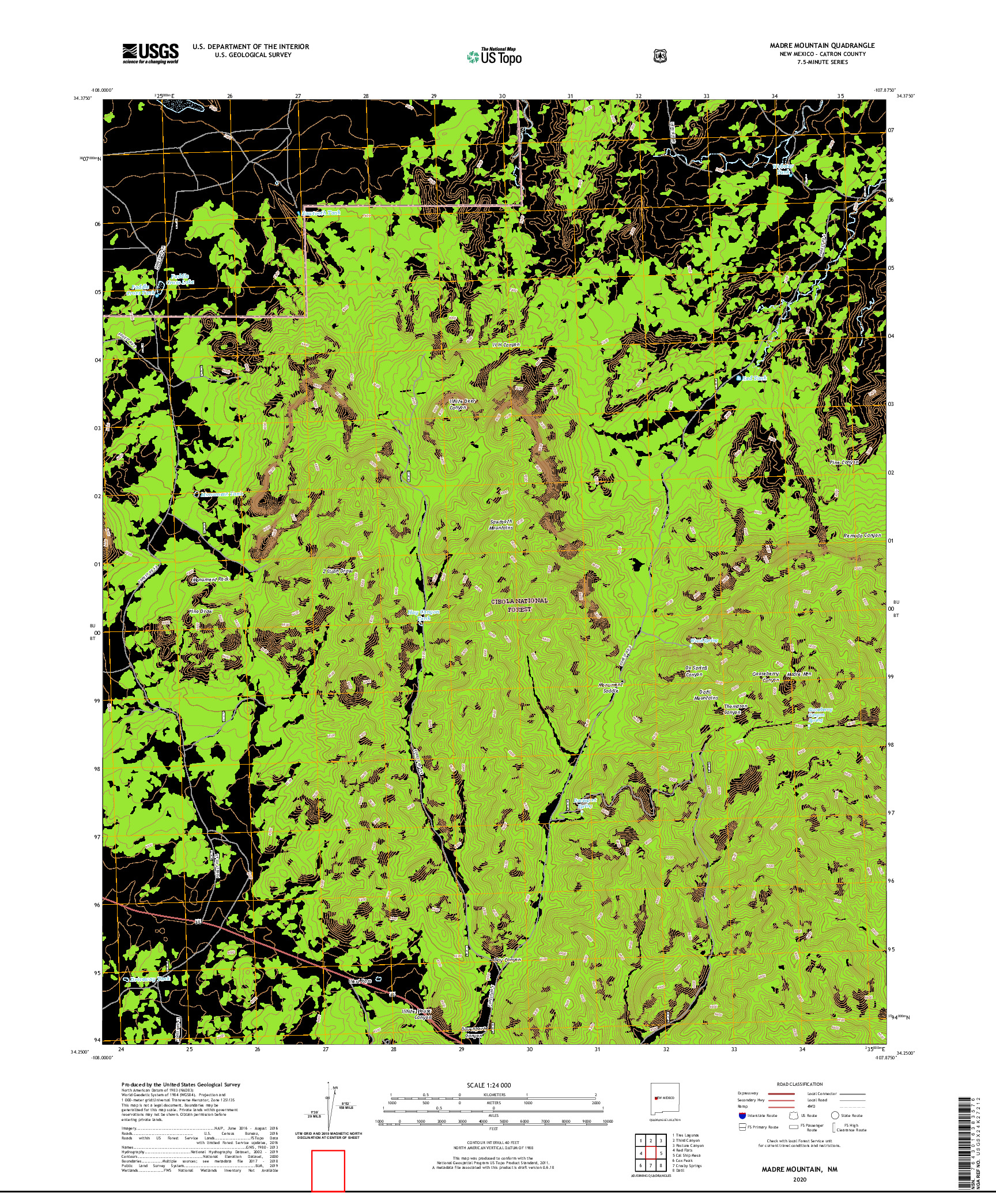 USGS US TOPO 7.5-MINUTE MAP FOR MADRE MOUNTAIN, NM 2020