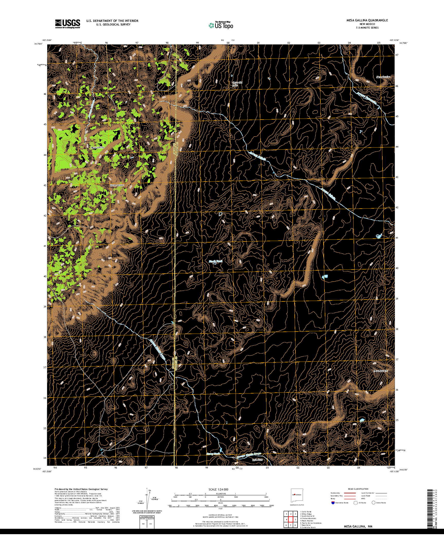 USGS US TOPO 7.5-MINUTE MAP FOR MESA GALLINA, NM 2020