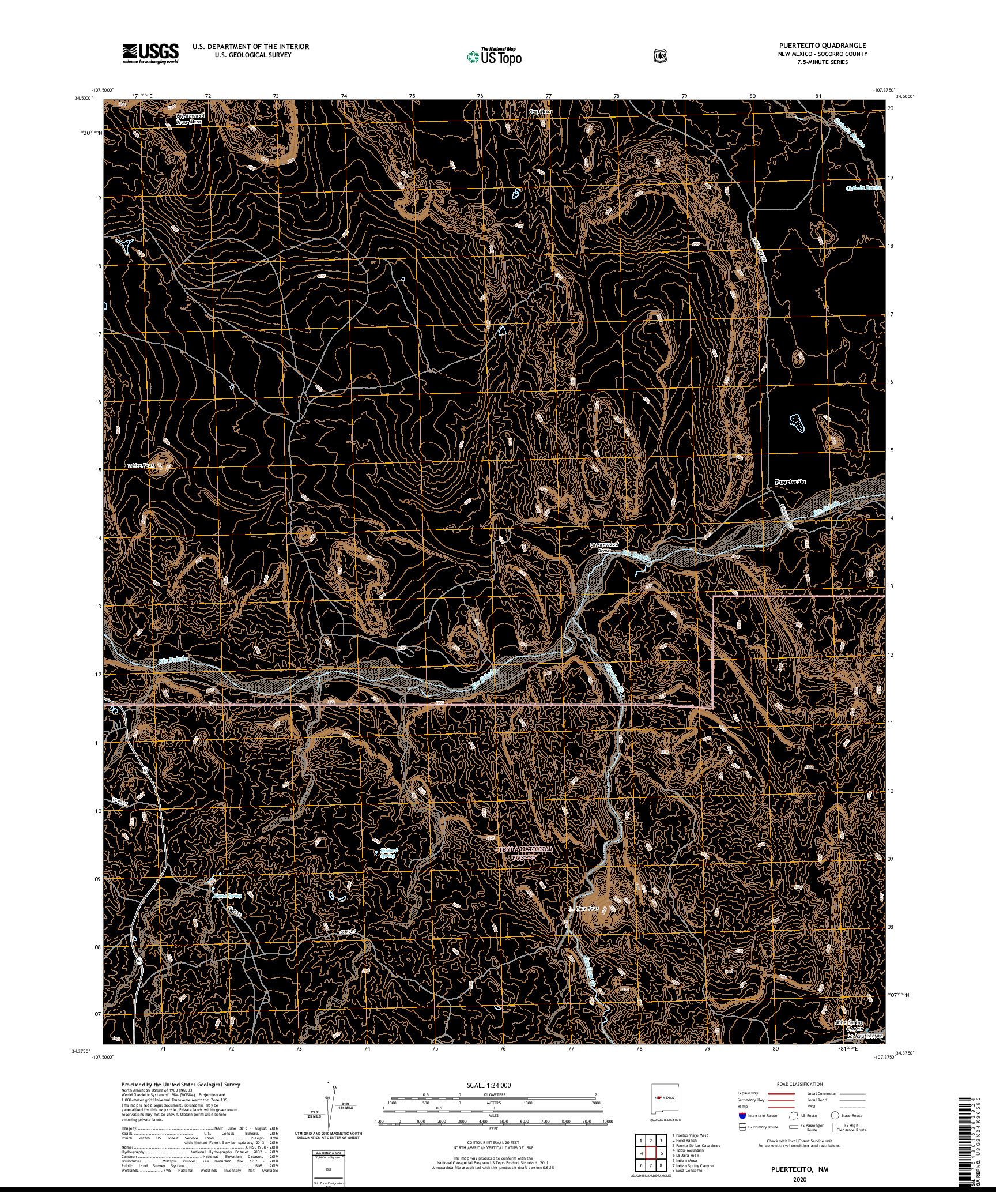 USGS US TOPO 7.5-MINUTE MAP FOR PUERTECITO, NM 2020