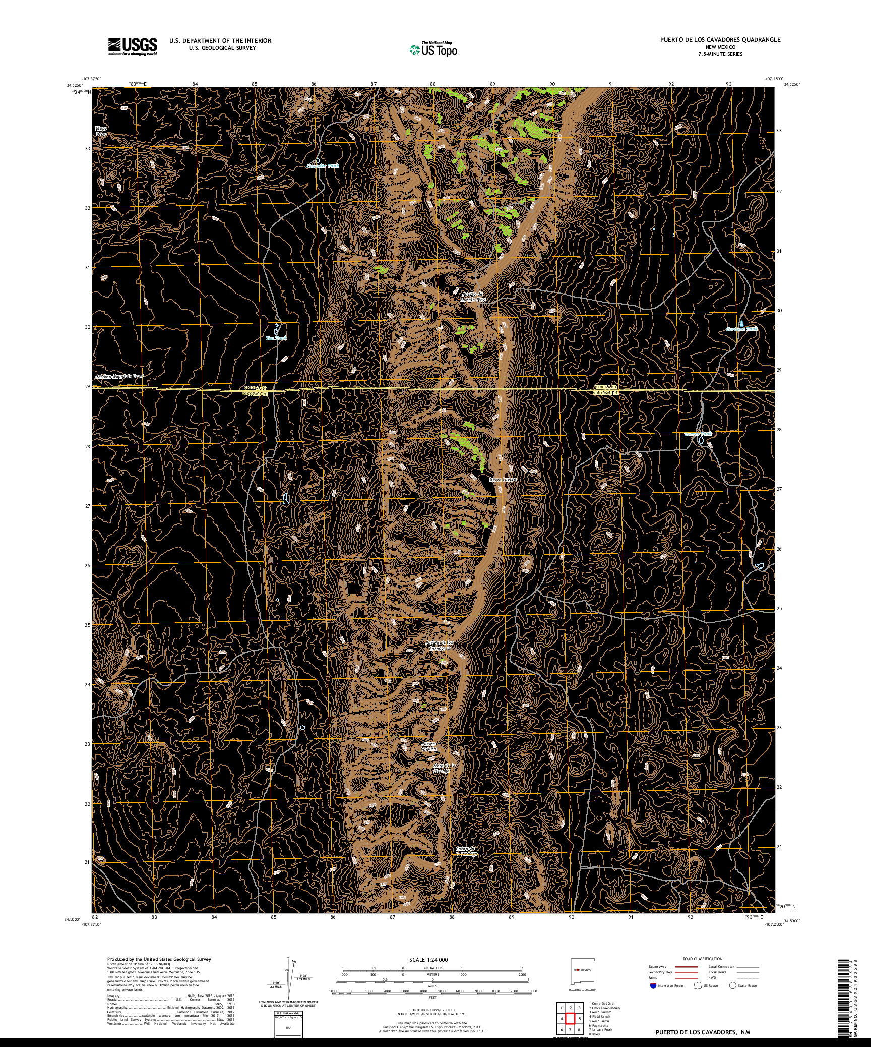 USGS US TOPO 7.5-MINUTE MAP FOR PUERTO DE LOS CAVADORES, NM 2020