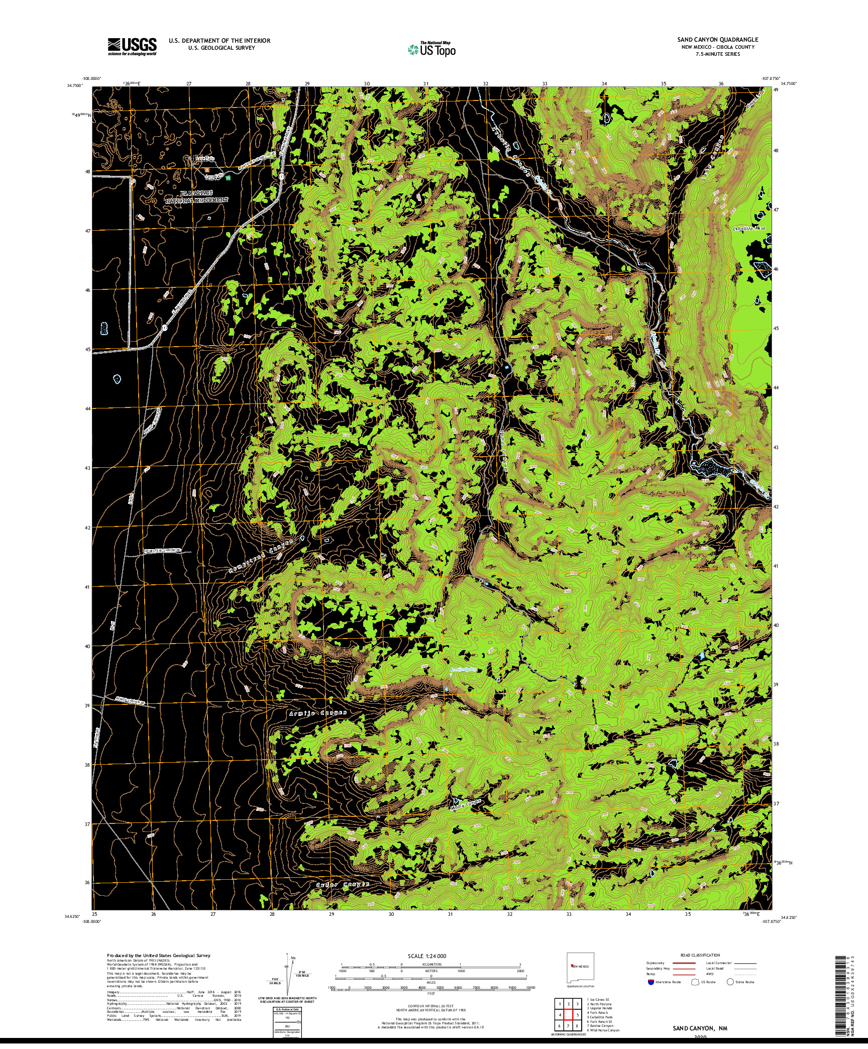 USGS US TOPO 7.5-MINUTE MAP FOR SAND CANYON, NM 2020