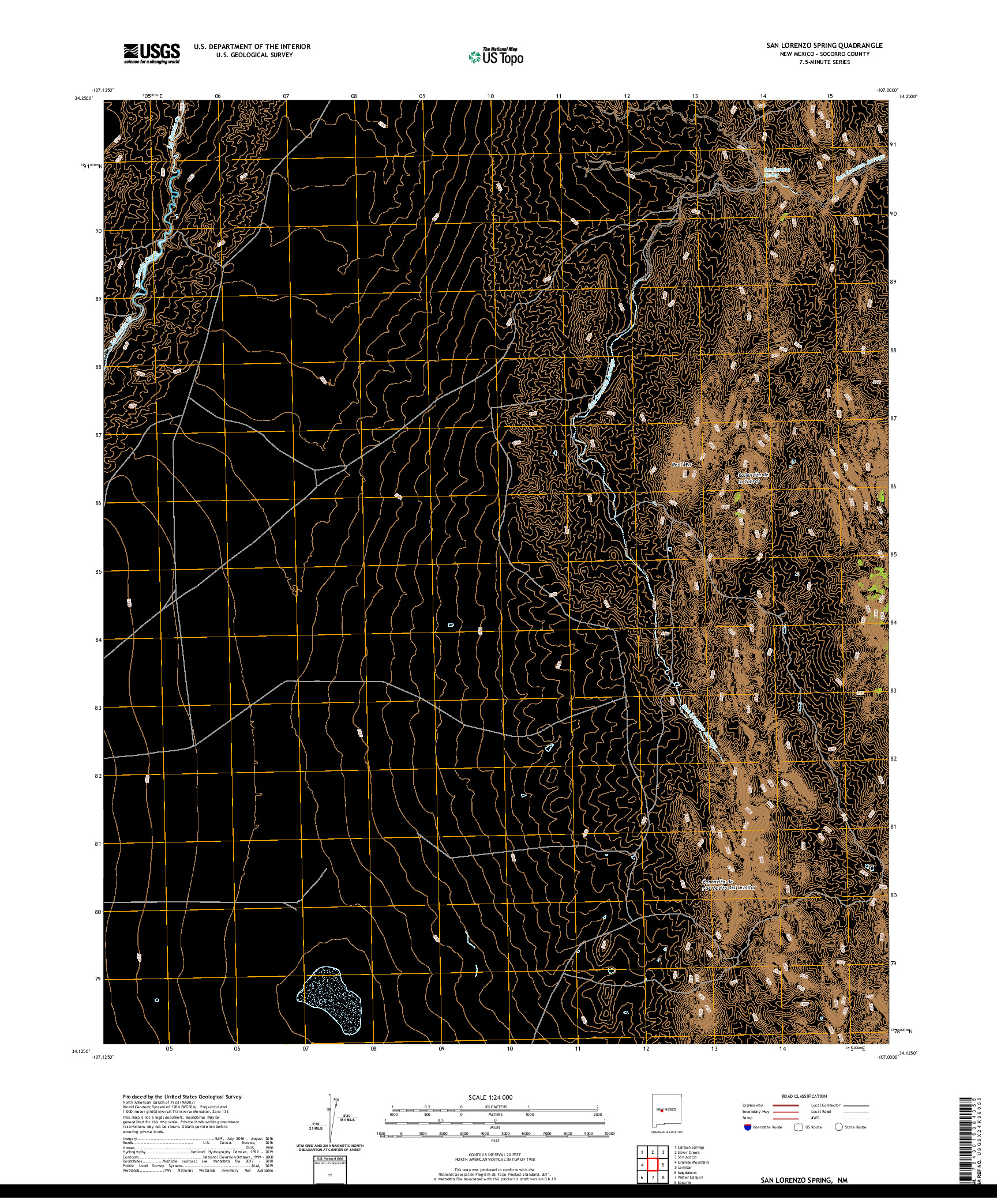 USGS US TOPO 7.5-MINUTE MAP FOR SAN LORENZO SPRING, NM 2020