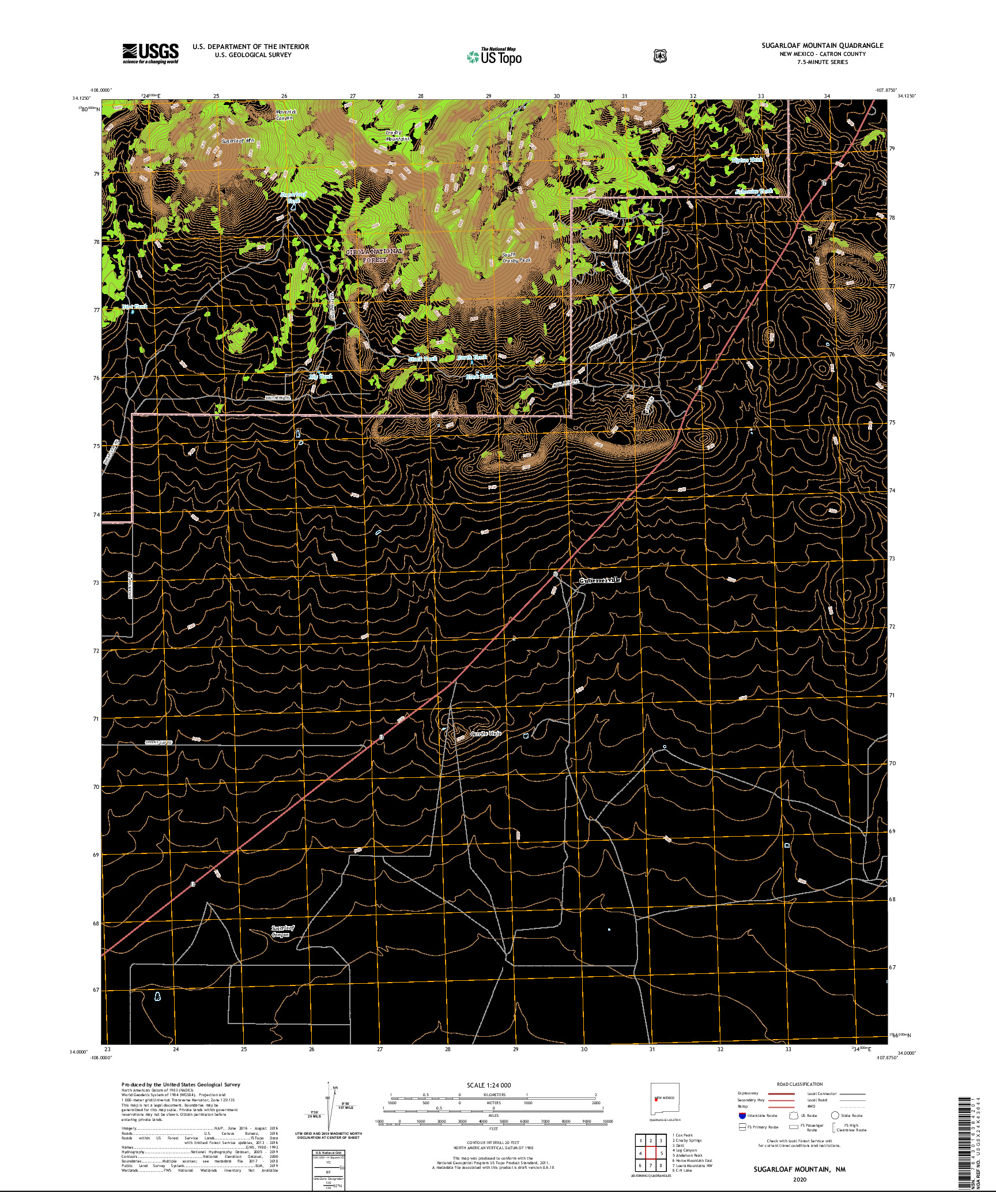 USGS US TOPO 7.5-MINUTE MAP FOR SUGARLOAF MOUNTAIN, NM 2020