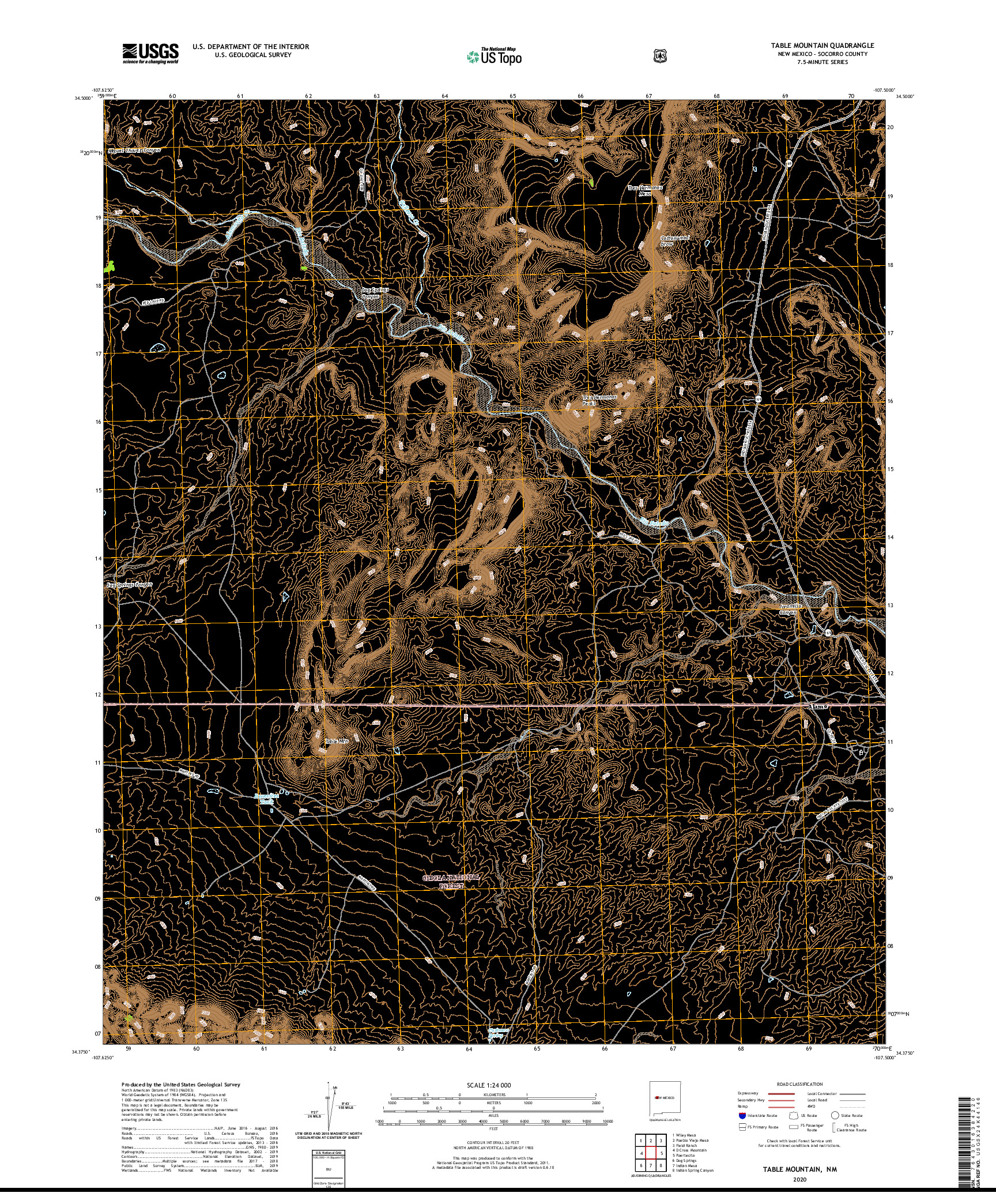 USGS US TOPO 7.5-MINUTE MAP FOR TABLE MOUNTAIN, NM 2020
