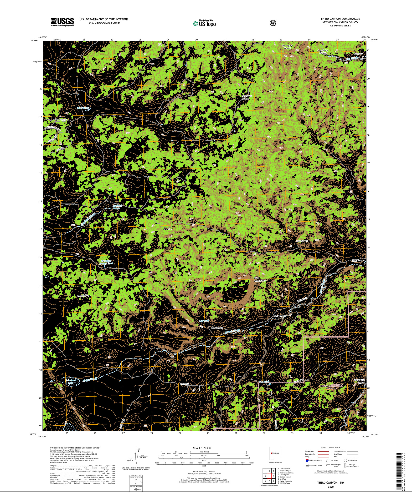 USGS US TOPO 7.5-MINUTE MAP FOR THIRD CANYON, NM 2020