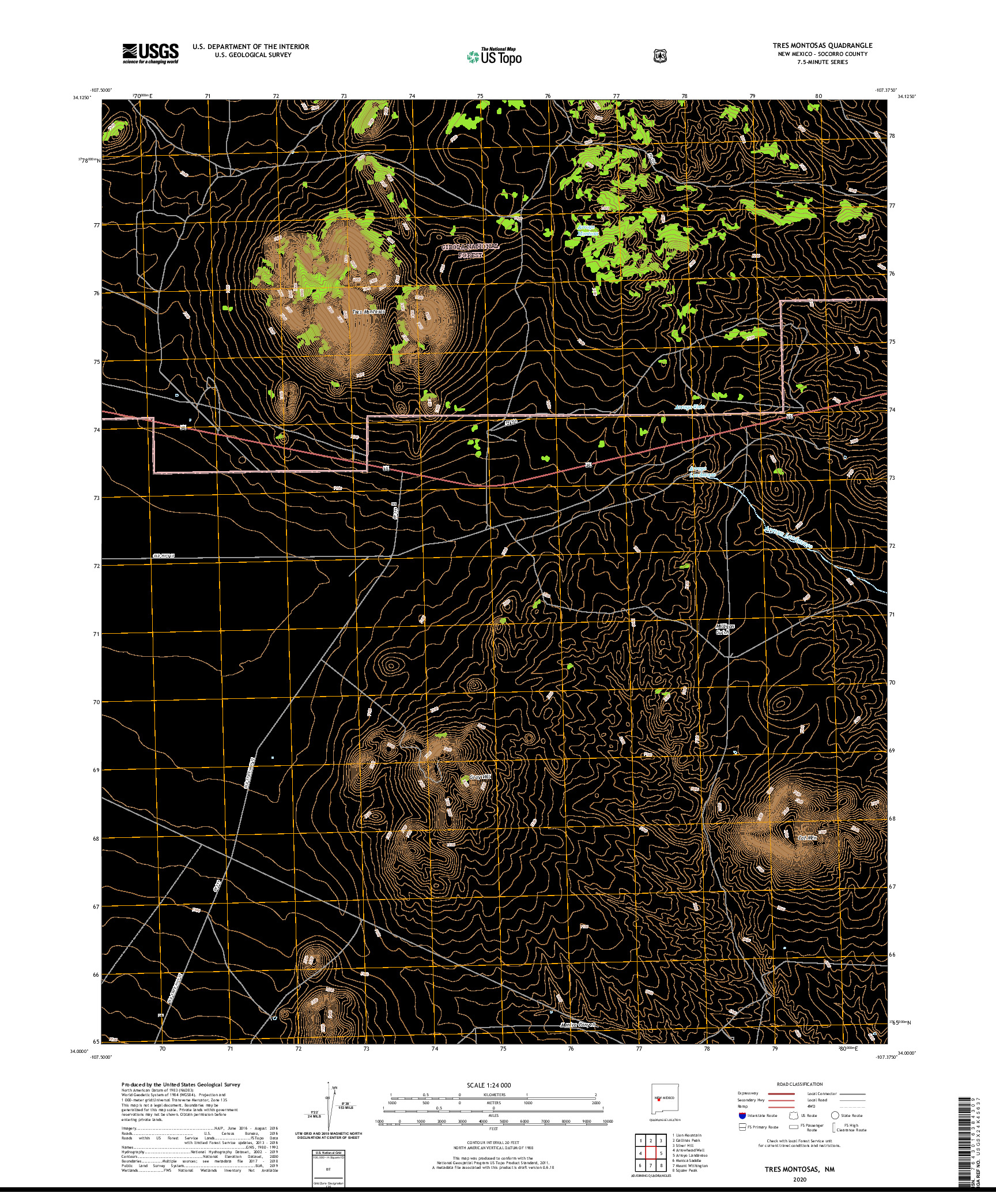 USGS US TOPO 7.5-MINUTE MAP FOR TRES MONTOSAS, NM 2020