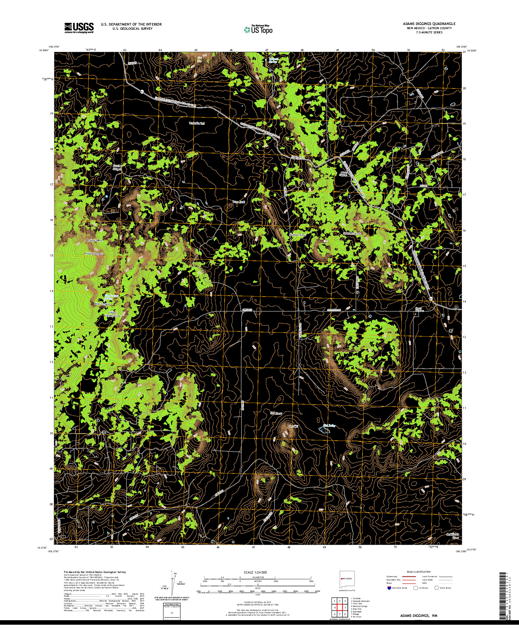 USGS US TOPO 7.5-MINUTE MAP FOR ADAMS DIGGINGS, NM 2020