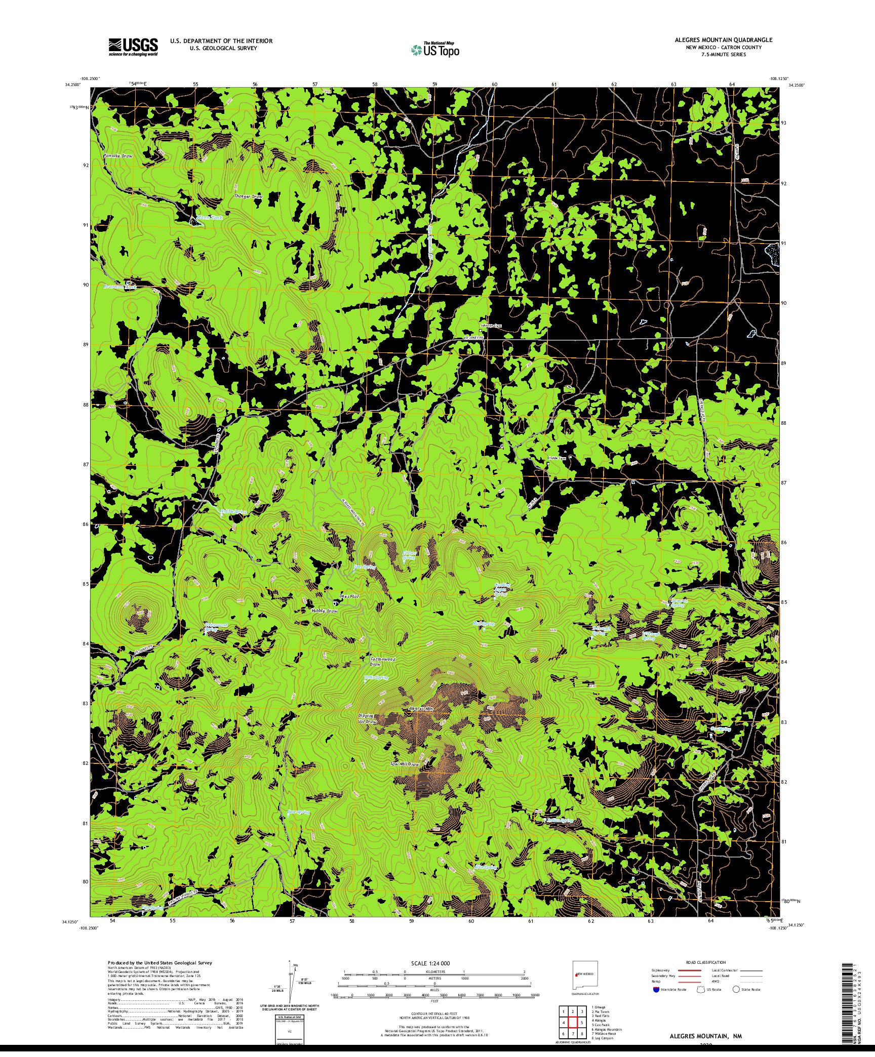 USGS US TOPO 7.5-MINUTE MAP FOR ALEGRES MOUNTAIN, NM 2020
