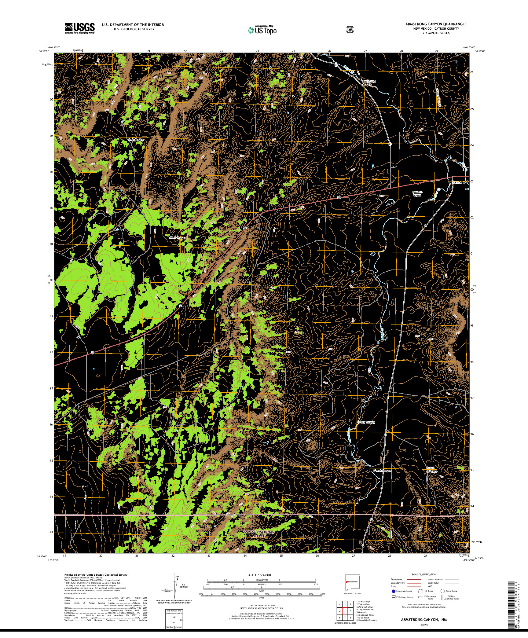 USGS US TOPO 7.5-MINUTE MAP FOR ARMSTRONG CANYON, NM 2020