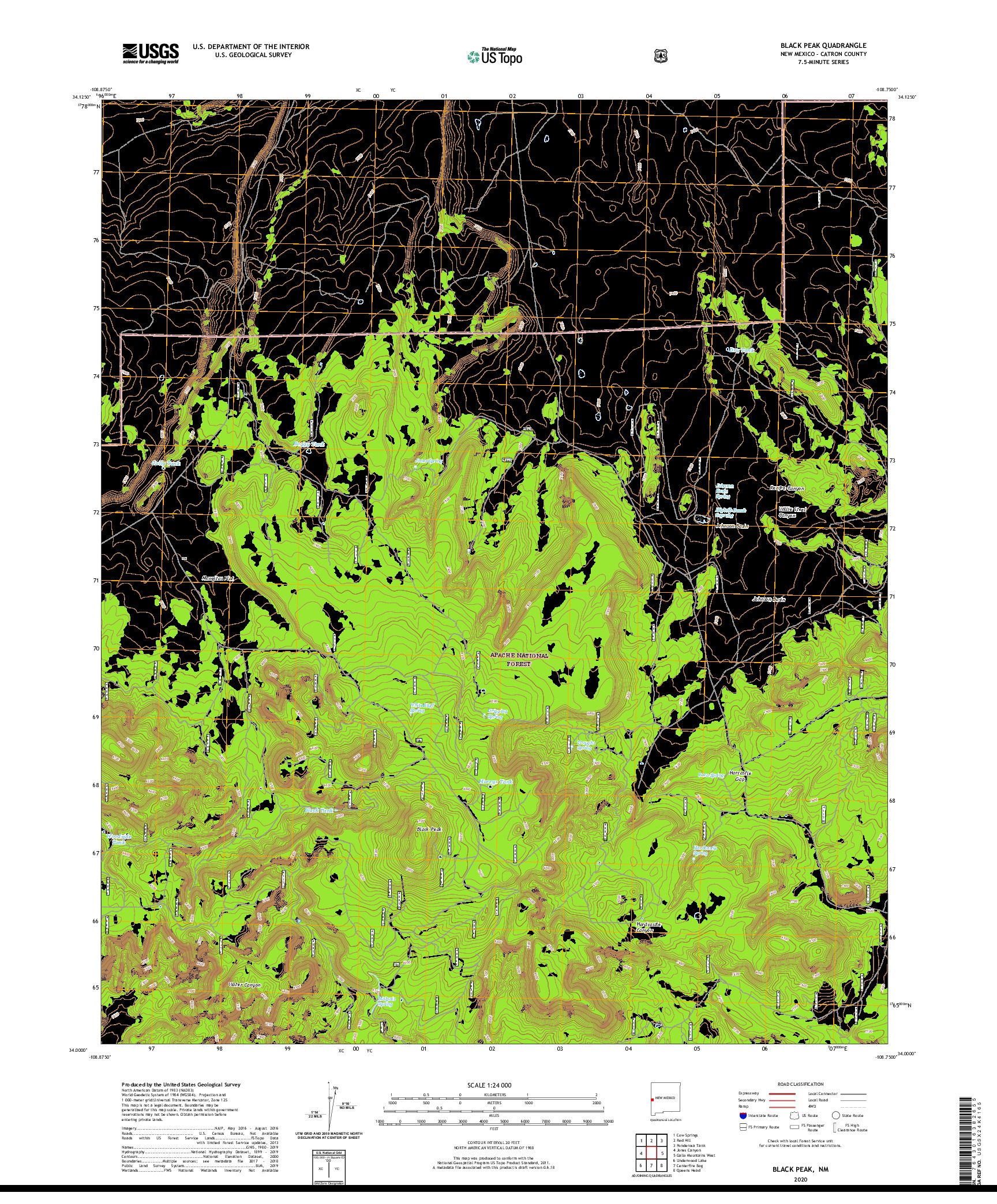 USGS US TOPO 7.5-MINUTE MAP FOR BLACK PEAK, NM 2020