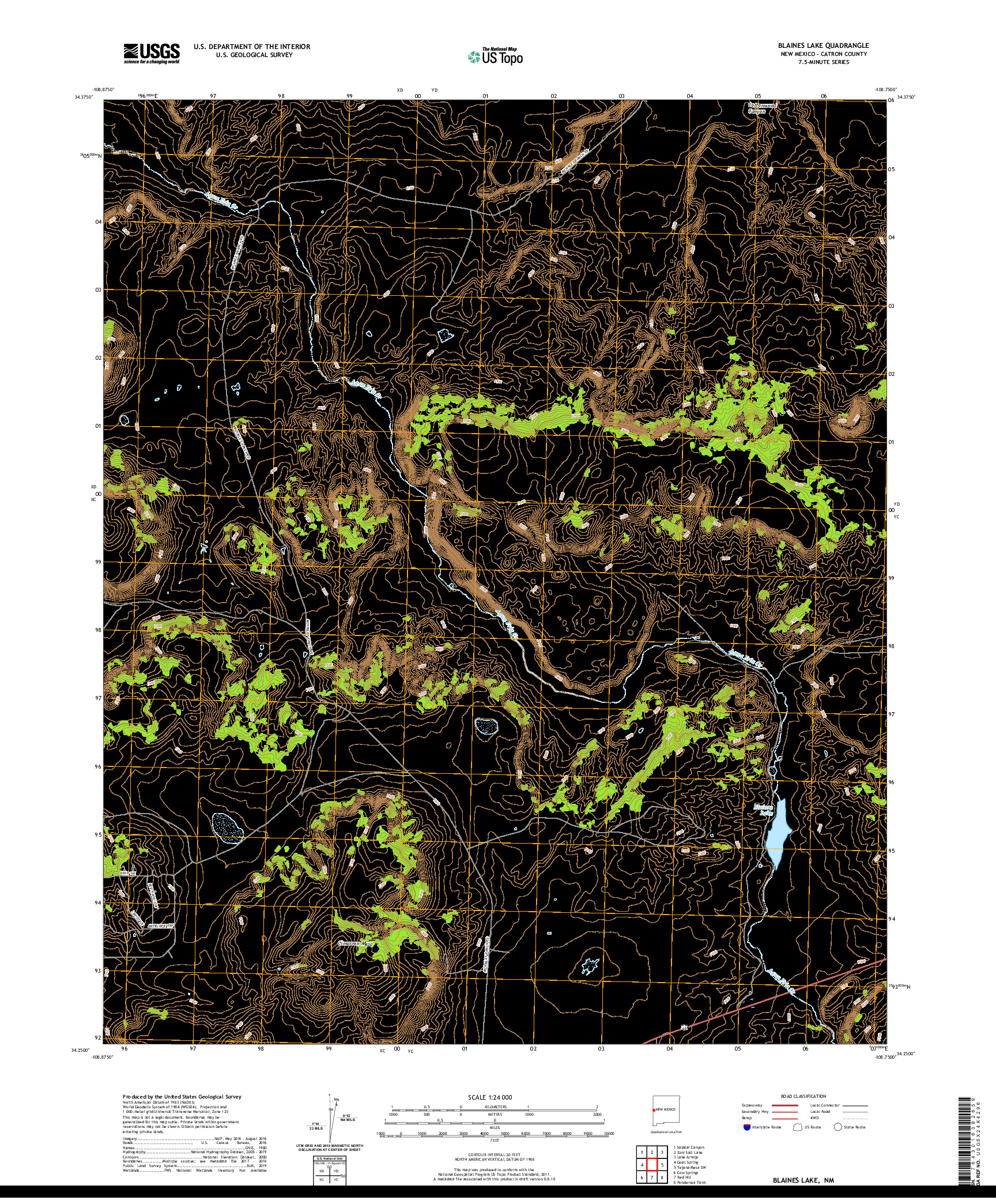 USGS US TOPO 7.5-MINUTE MAP FOR BLAINES LAKE, NM 2020