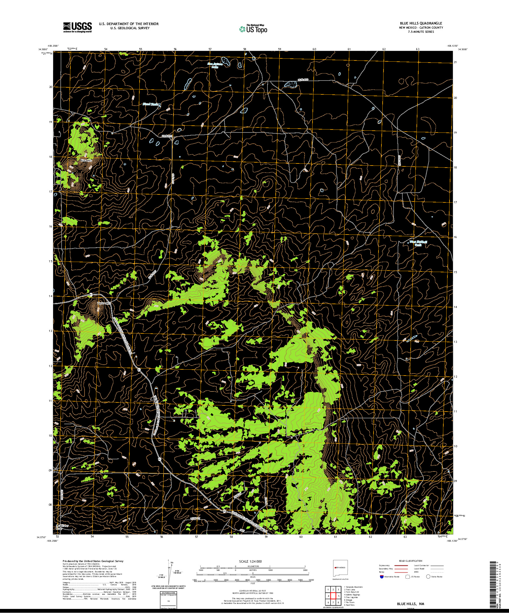 USGS US TOPO 7.5-MINUTE MAP FOR BLUE HILLS, NM 2020