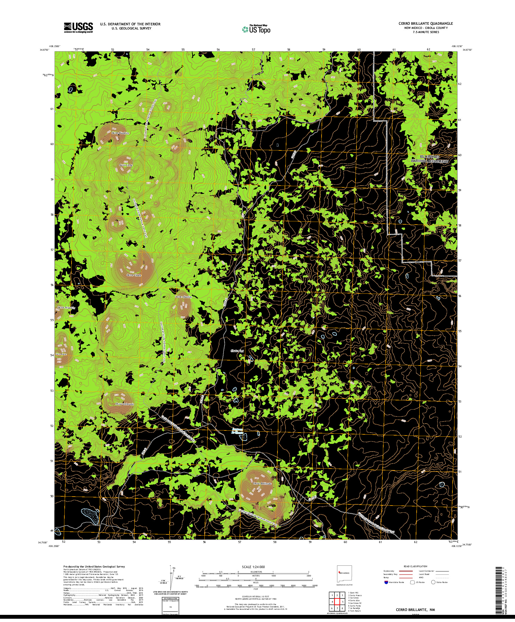 USGS US TOPO 7.5-MINUTE MAP FOR CERRO BRILLANTE, NM 2020