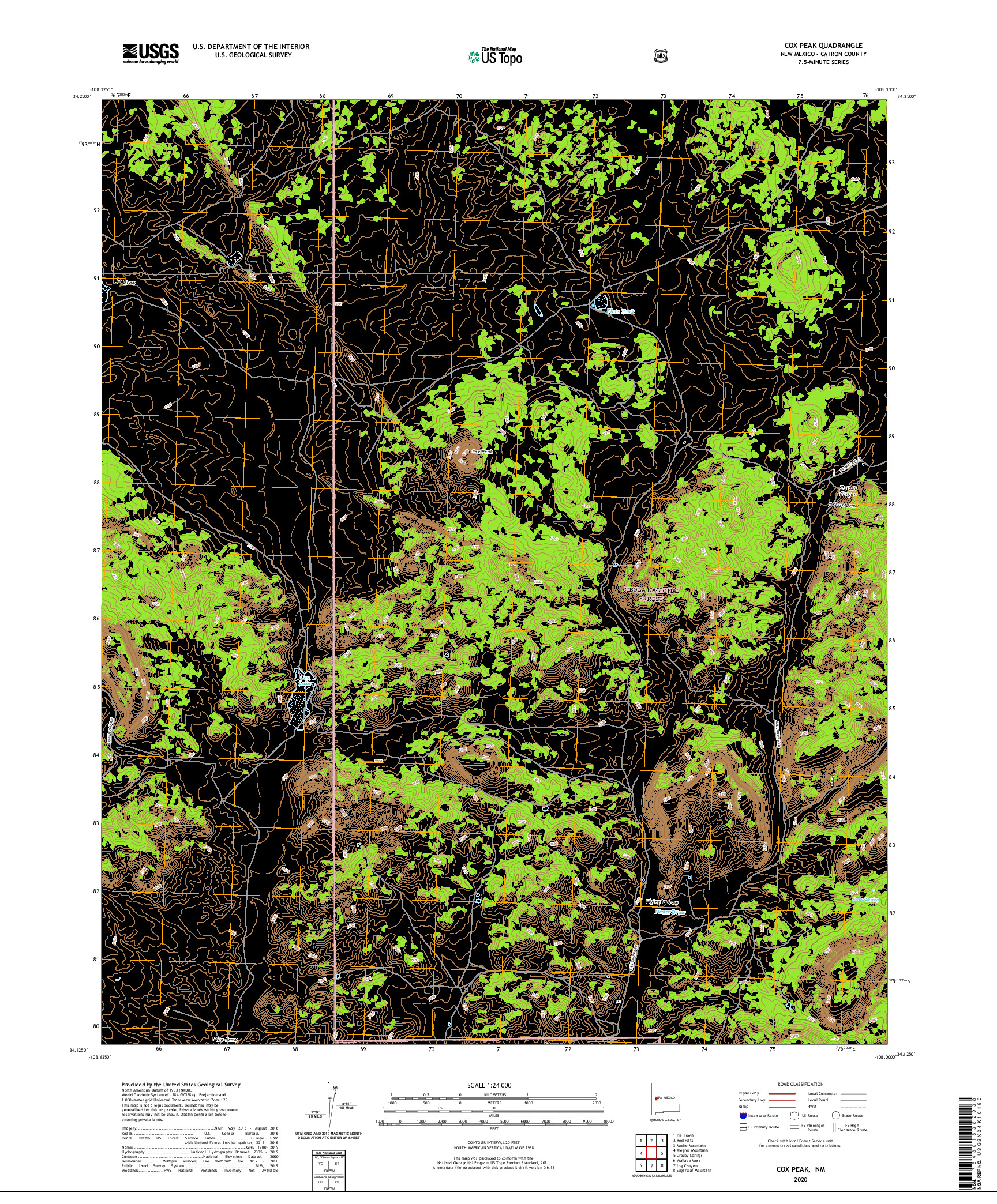 USGS US TOPO 7.5-MINUTE MAP FOR COX PEAK, NM 2020