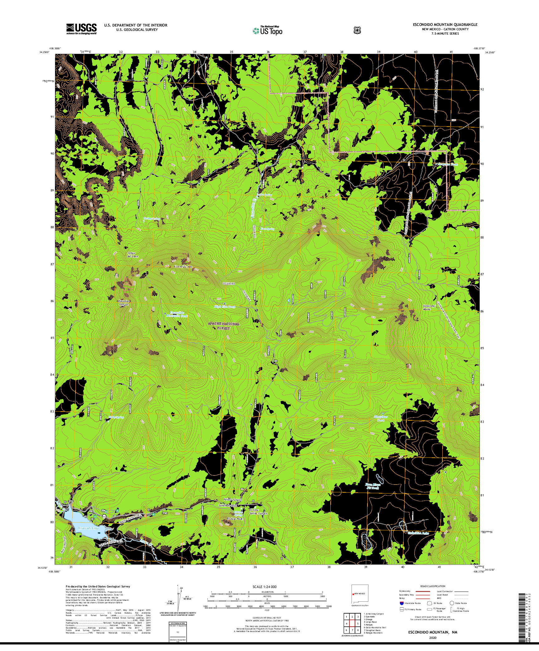 USGS US TOPO 7.5-MINUTE MAP FOR ESCONDIDO MOUNTAIN, NM 2020