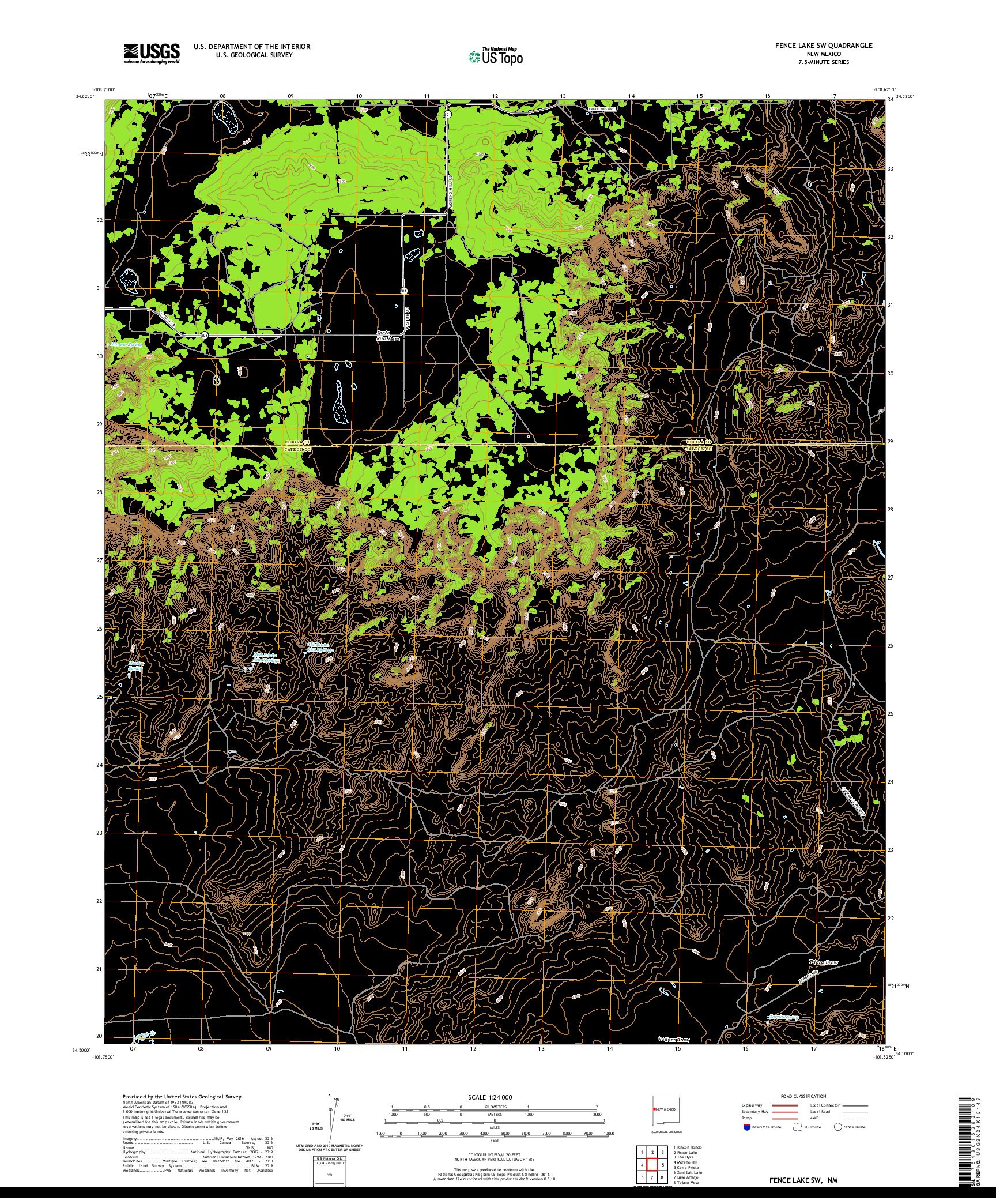 USGS US TOPO 7.5-MINUTE MAP FOR FENCE LAKE SW, NM 2020