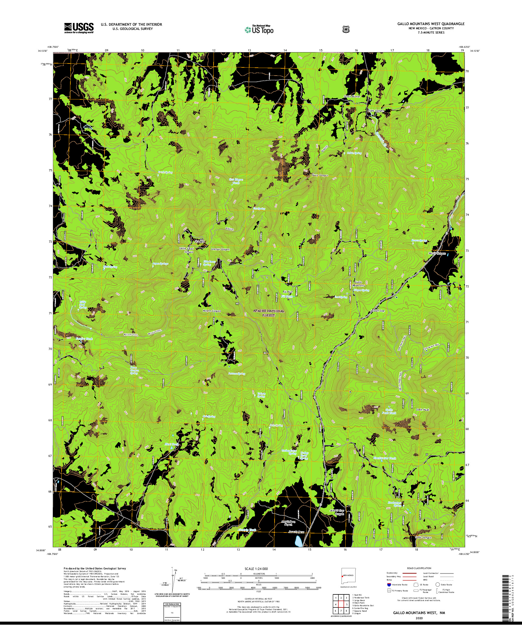 USGS US TOPO 7.5-MINUTE MAP FOR GALLO MOUNTAINS WEST, NM 2020