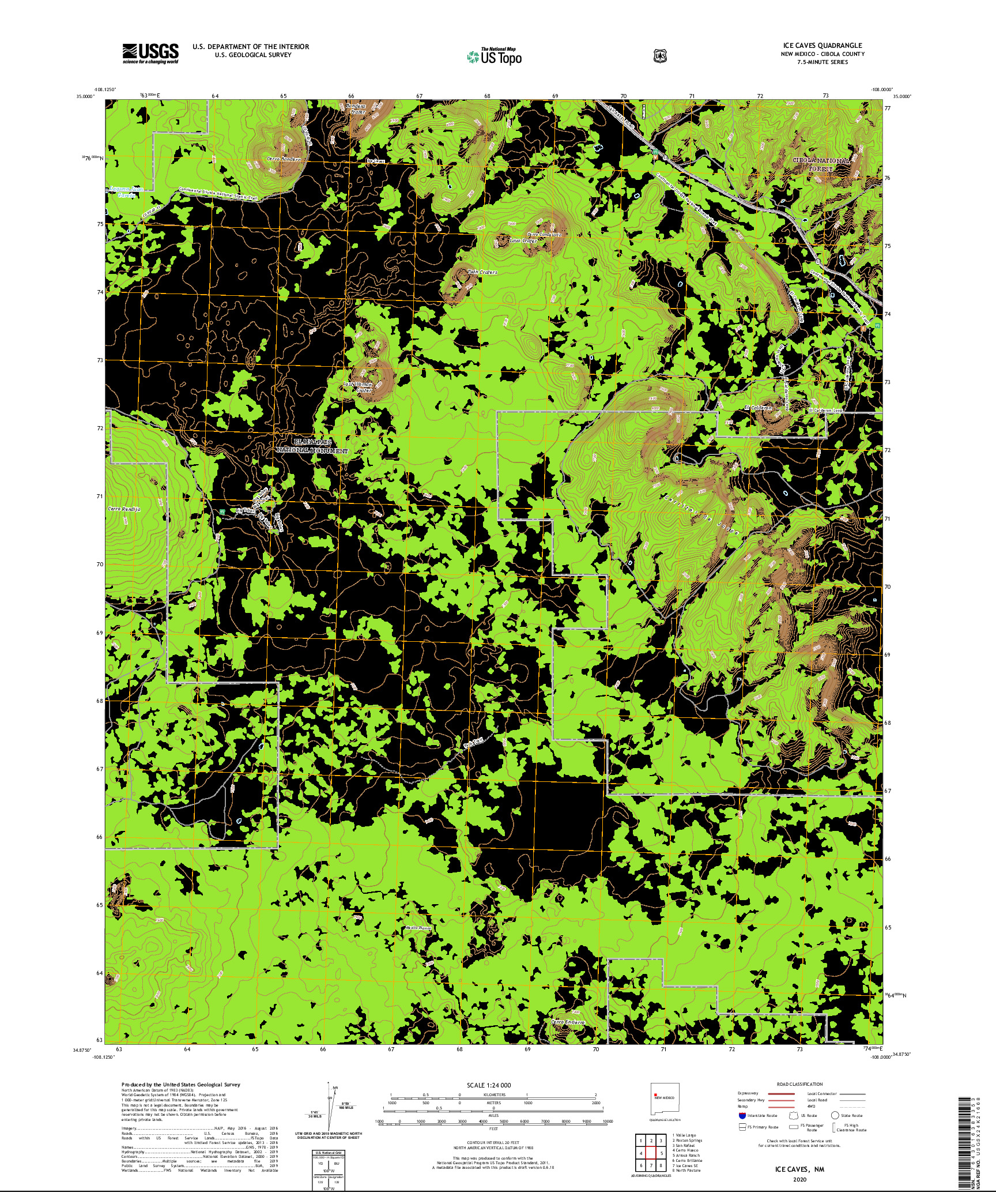 USGS US TOPO 7.5-MINUTE MAP FOR ICE CAVES, NM 2020