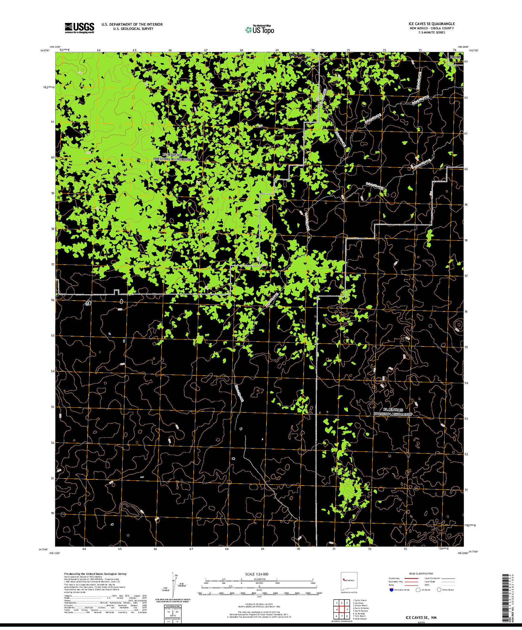 USGS US TOPO 7.5-MINUTE MAP FOR ICE CAVES SE, NM 2020