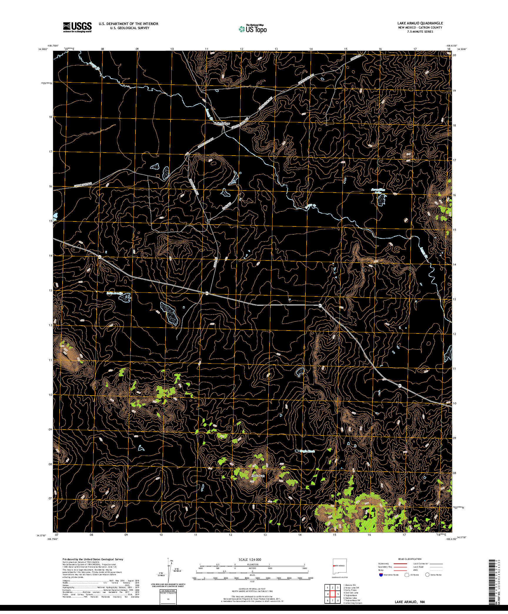 USGS US TOPO 7.5-MINUTE MAP FOR LAKE ARMIJO, NM 2020
