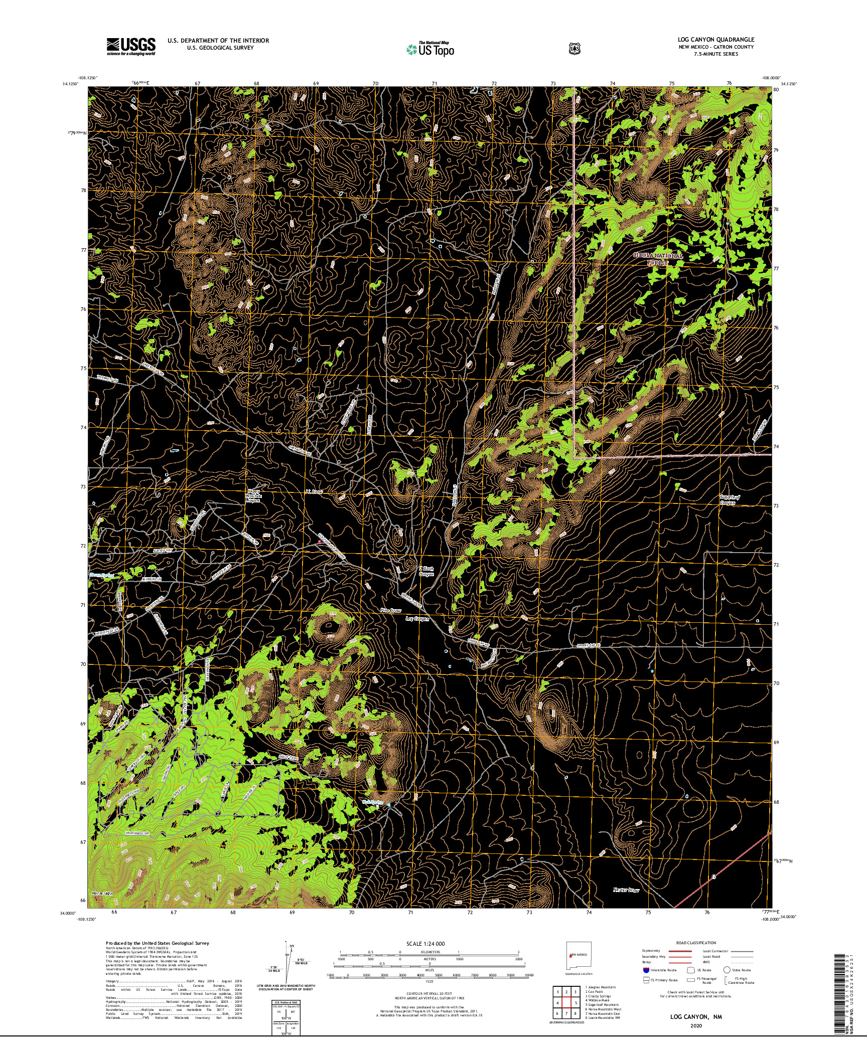 USGS US TOPO 7.5-MINUTE MAP FOR LOG CANYON, NM 2020