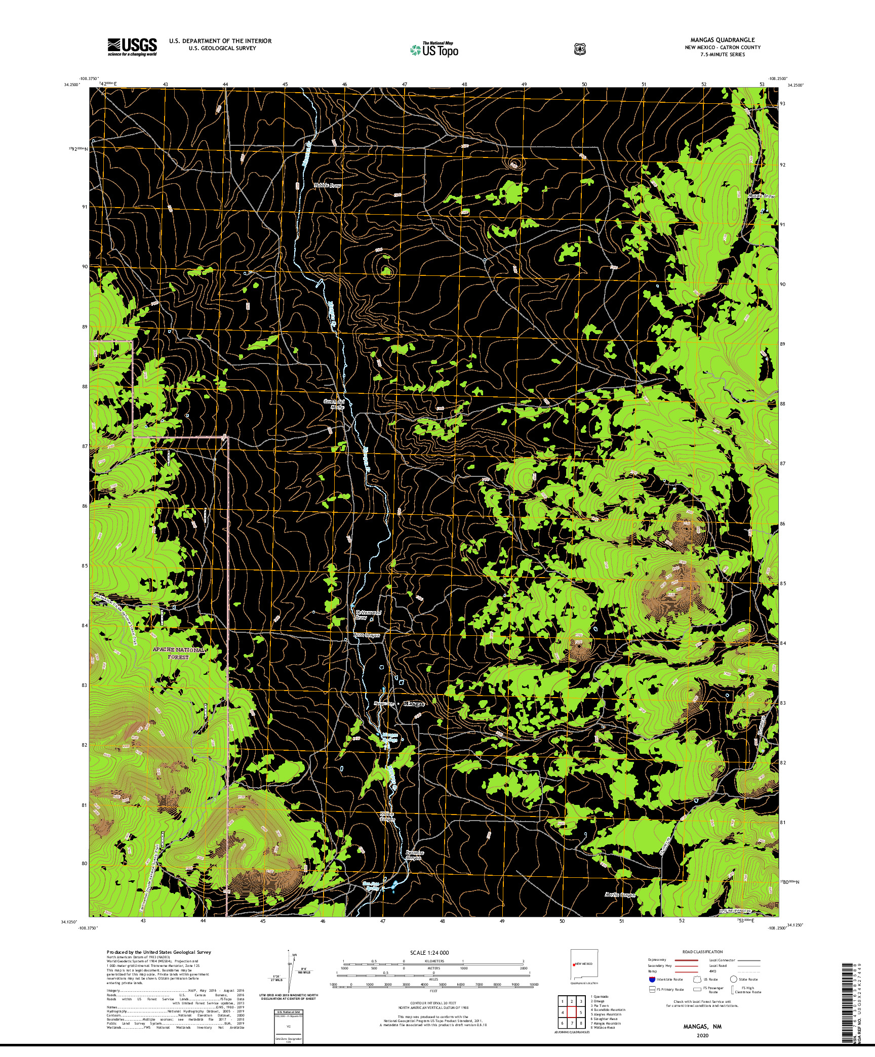 USGS US TOPO 7.5-MINUTE MAP FOR MANGAS, NM 2020