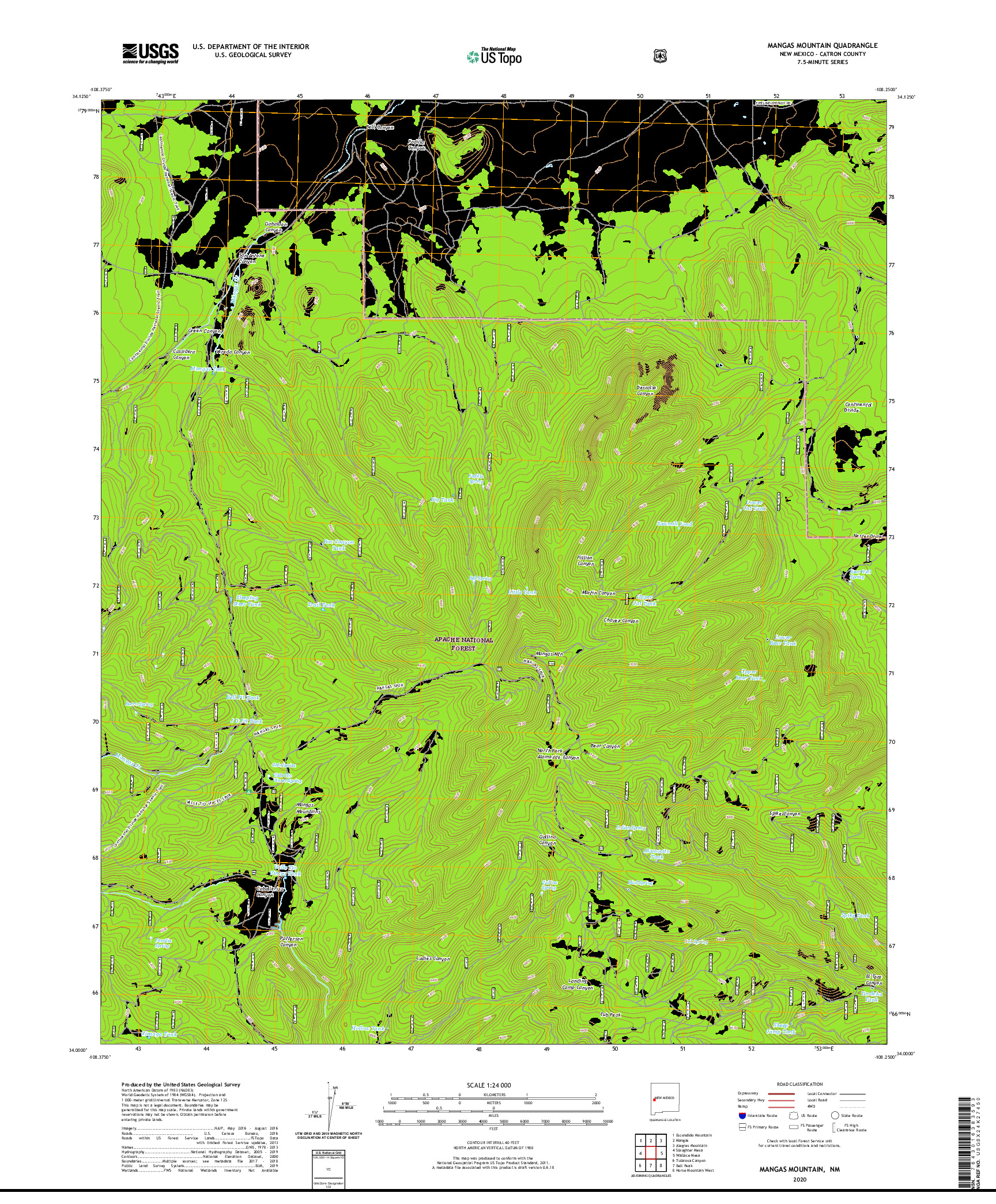 USGS US TOPO 7.5-MINUTE MAP FOR MANGAS MOUNTAIN, NM 2020