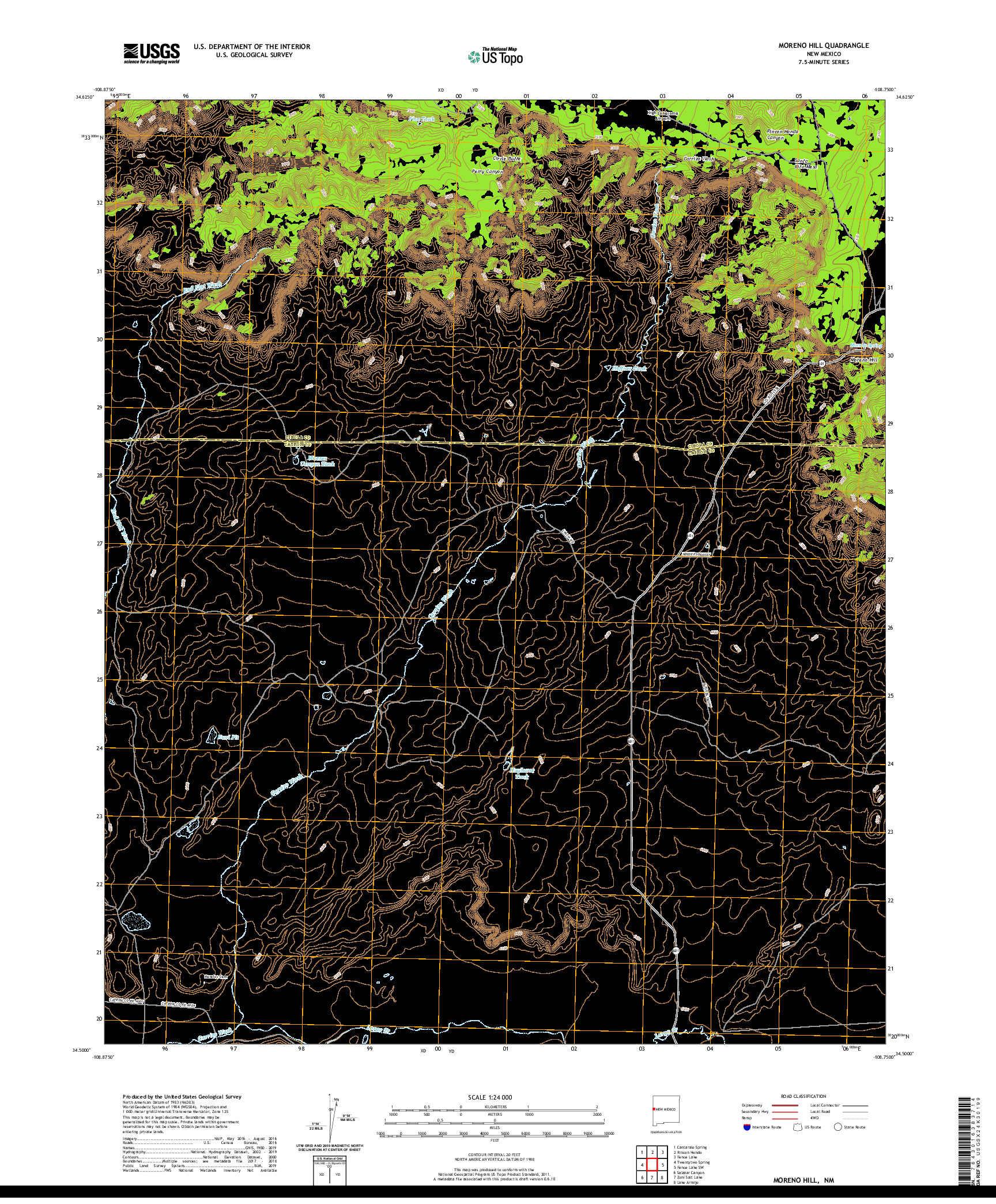 USGS US TOPO 7.5-MINUTE MAP FOR MORENO HILL, NM 2020