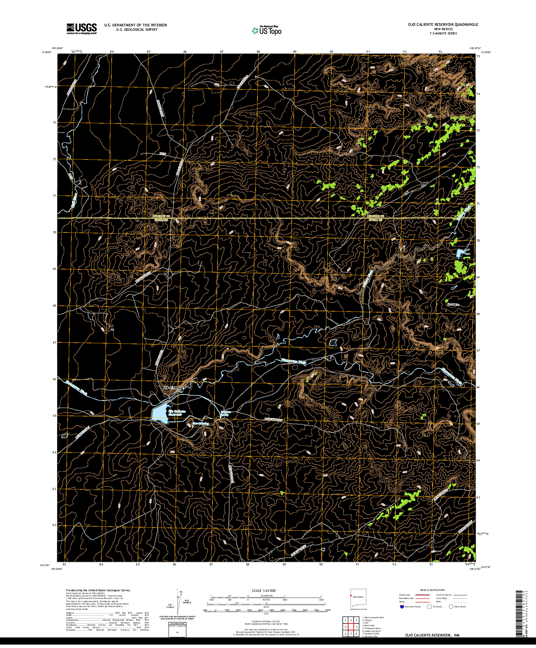 USGS US TOPO 7.5-MINUTE MAP FOR OJO CALIENTE RESERVOIR, NM 2020